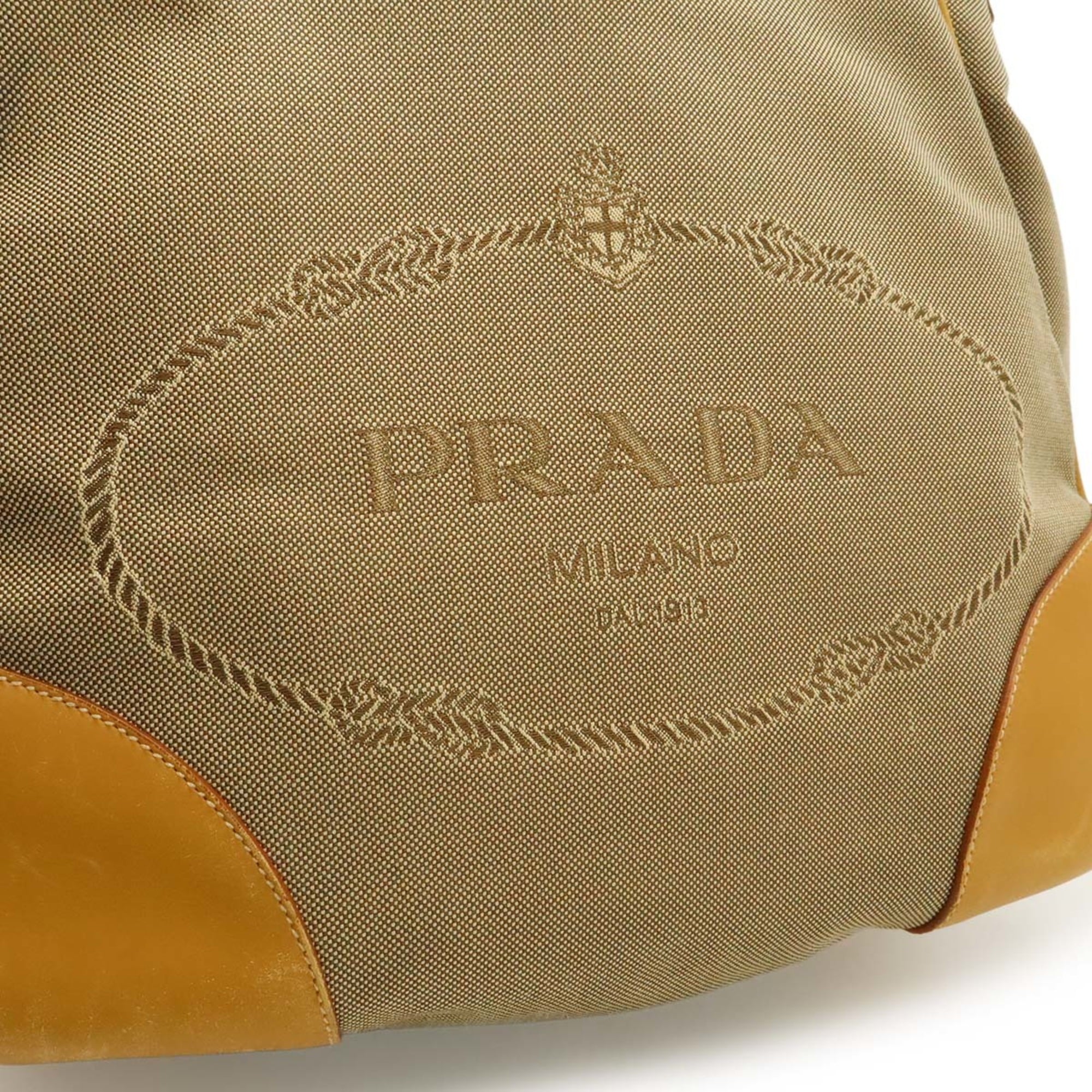 Prada Khaki Canvas Leather Shoulder Bag (Pre-Owned)