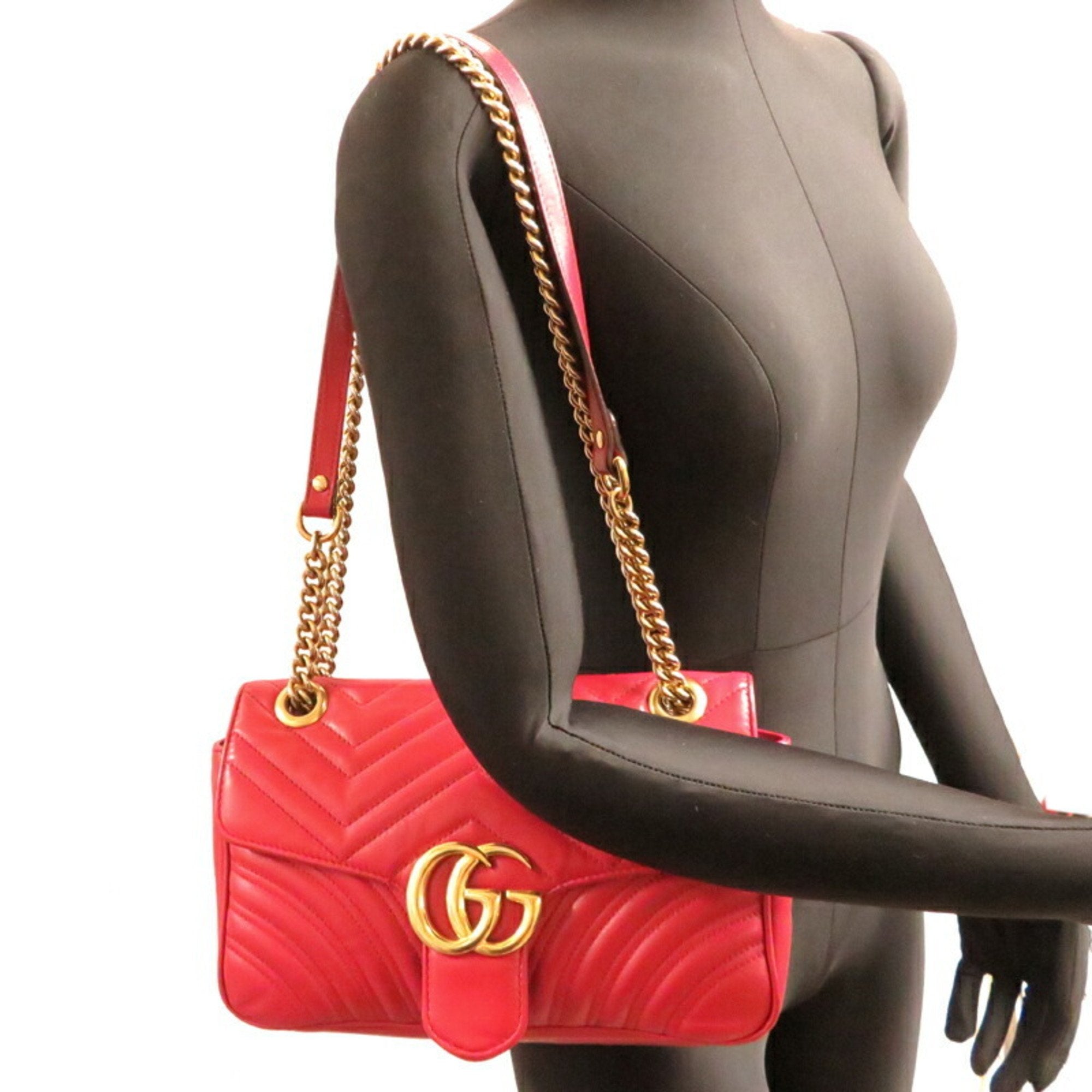 Gucci Gg Marmont Red Color Leather Shoulder Bag (Pre-Owned)