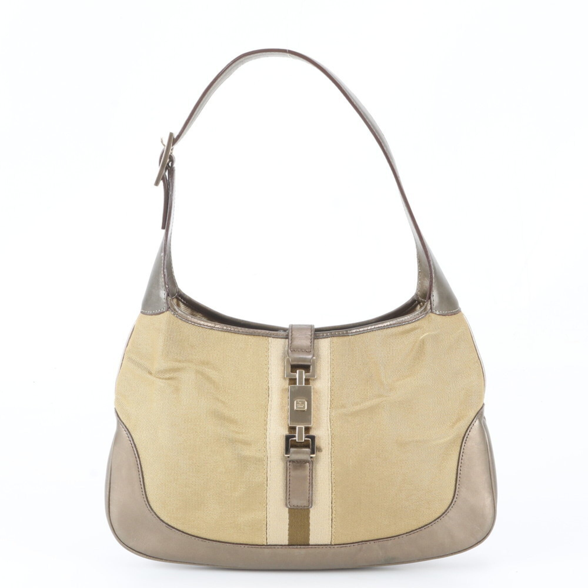 Gucci Gold Leather Canvas Handbag Shoulder Bag Tote Bag (Pre-Owned)