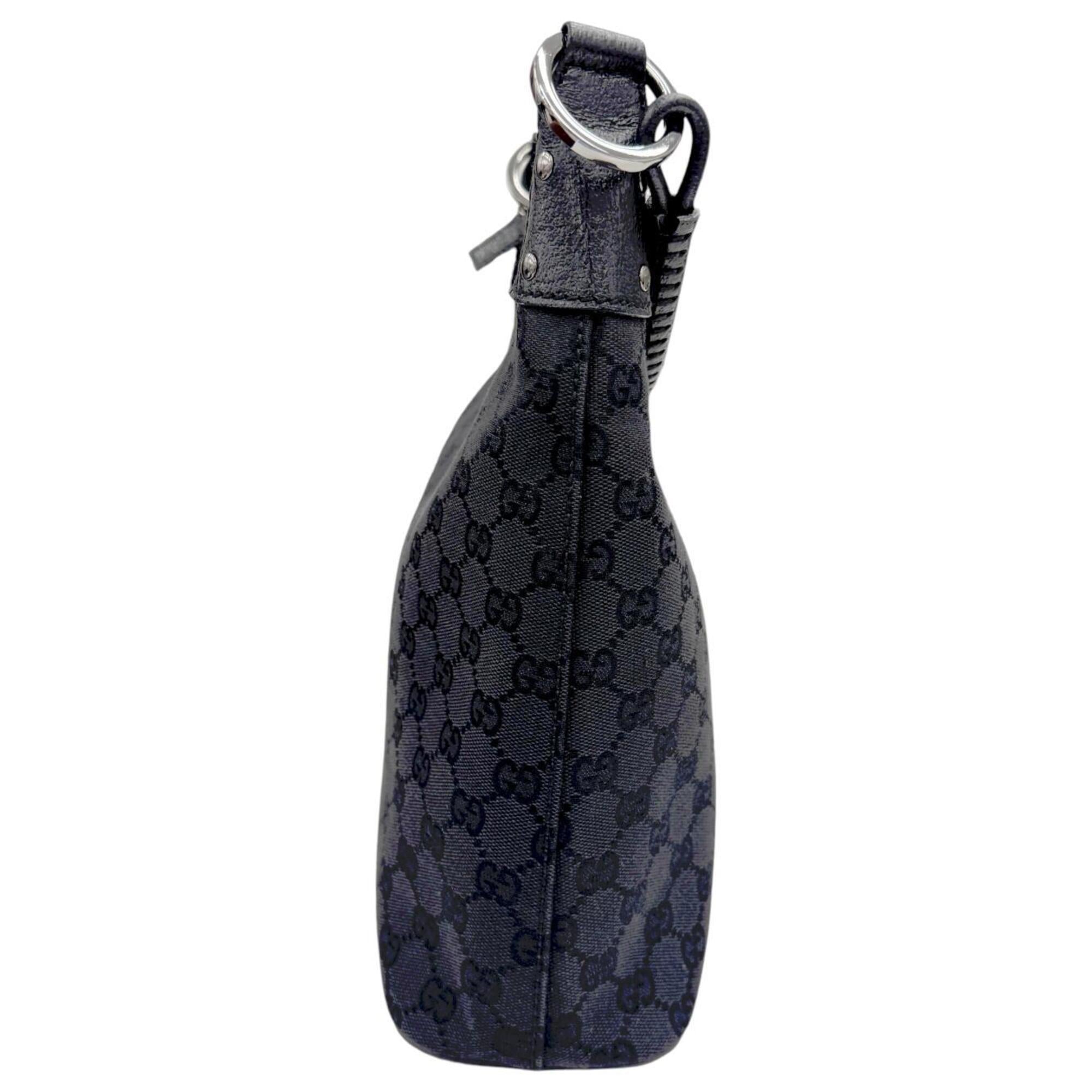 Gucci Black Gg Canvas Leather Shoulder Bag (Pre-Owned)