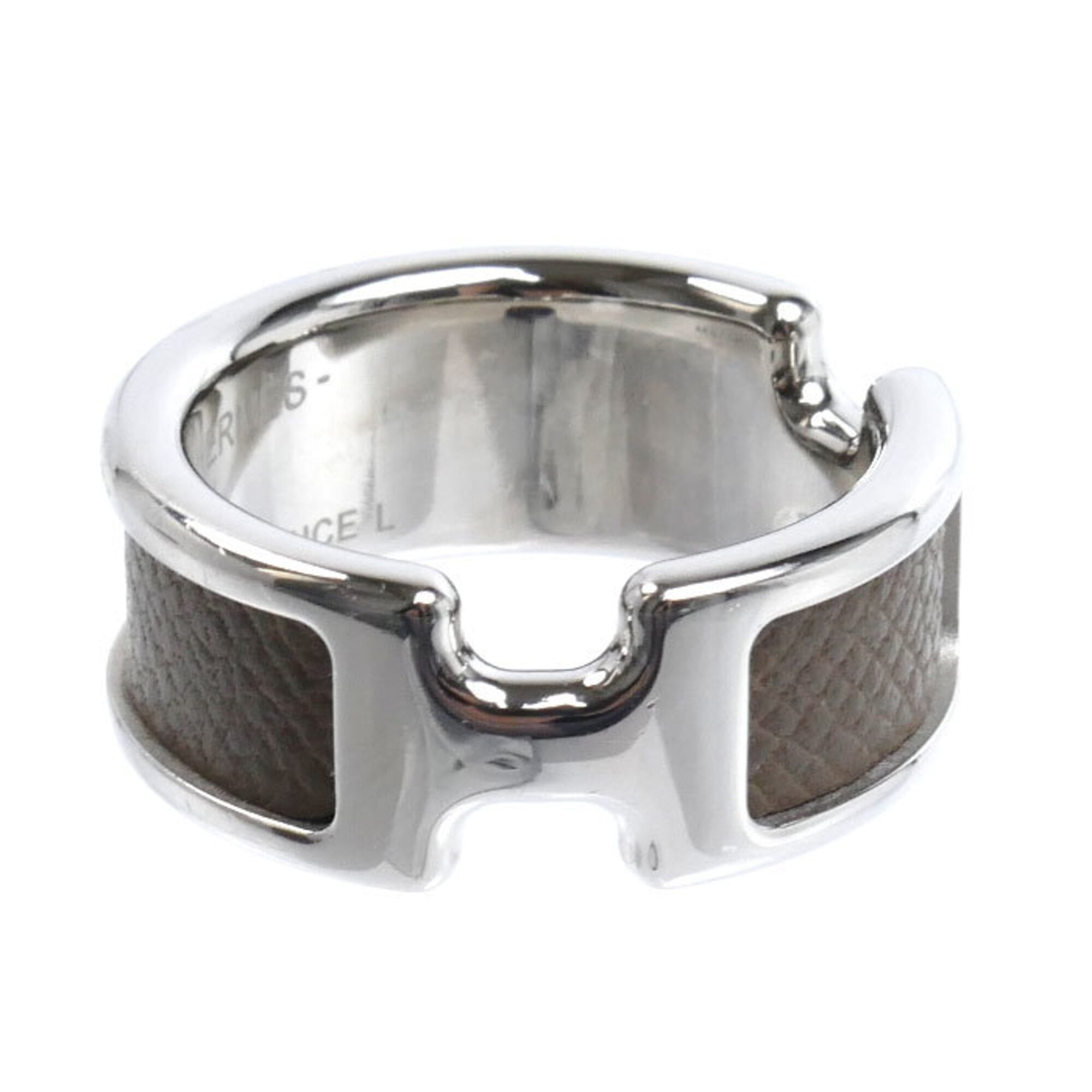 Hermes Silver Etoupe Gray Gold Plating Leather Band Ring (Pre-Owned)