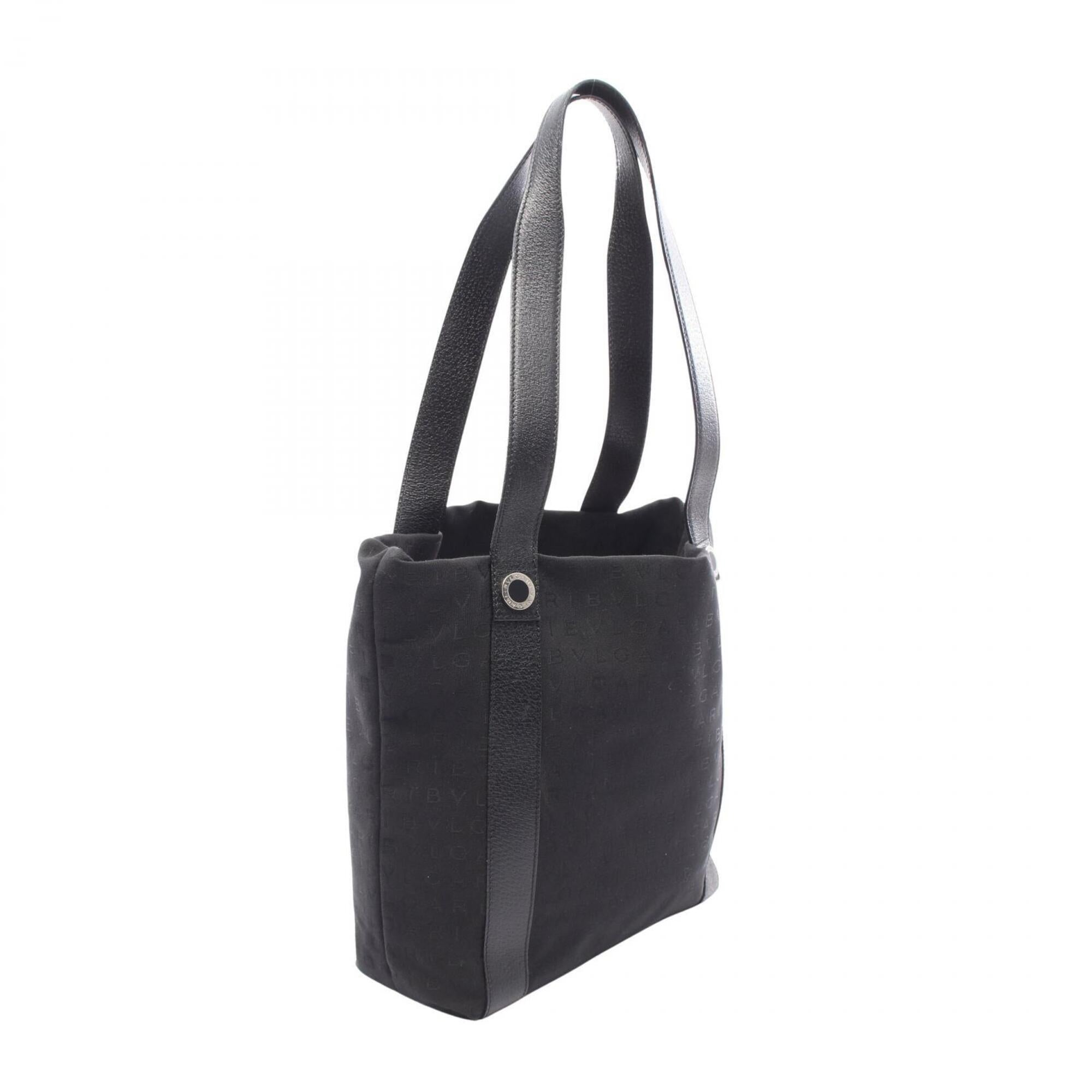 Bvlgari Black Canvas Leather Handbag Tote Bag (Pre-Owned)