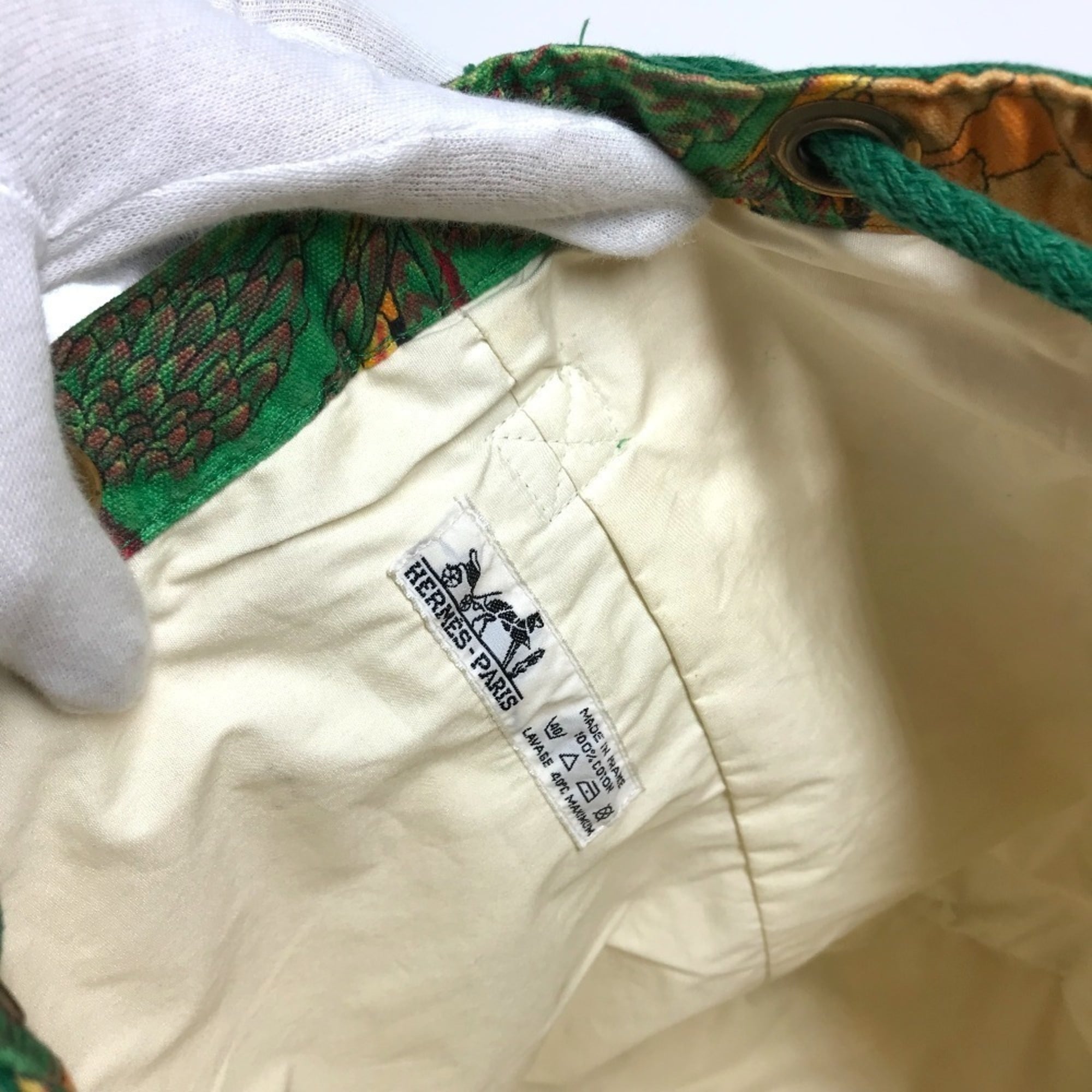 Hermes Green Yellow Cotton Shoulder Bag (Pre-Owned)