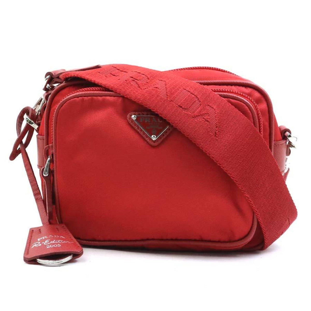 Prada Red Color Nylon Shoulder Bag (Pre-Owned)