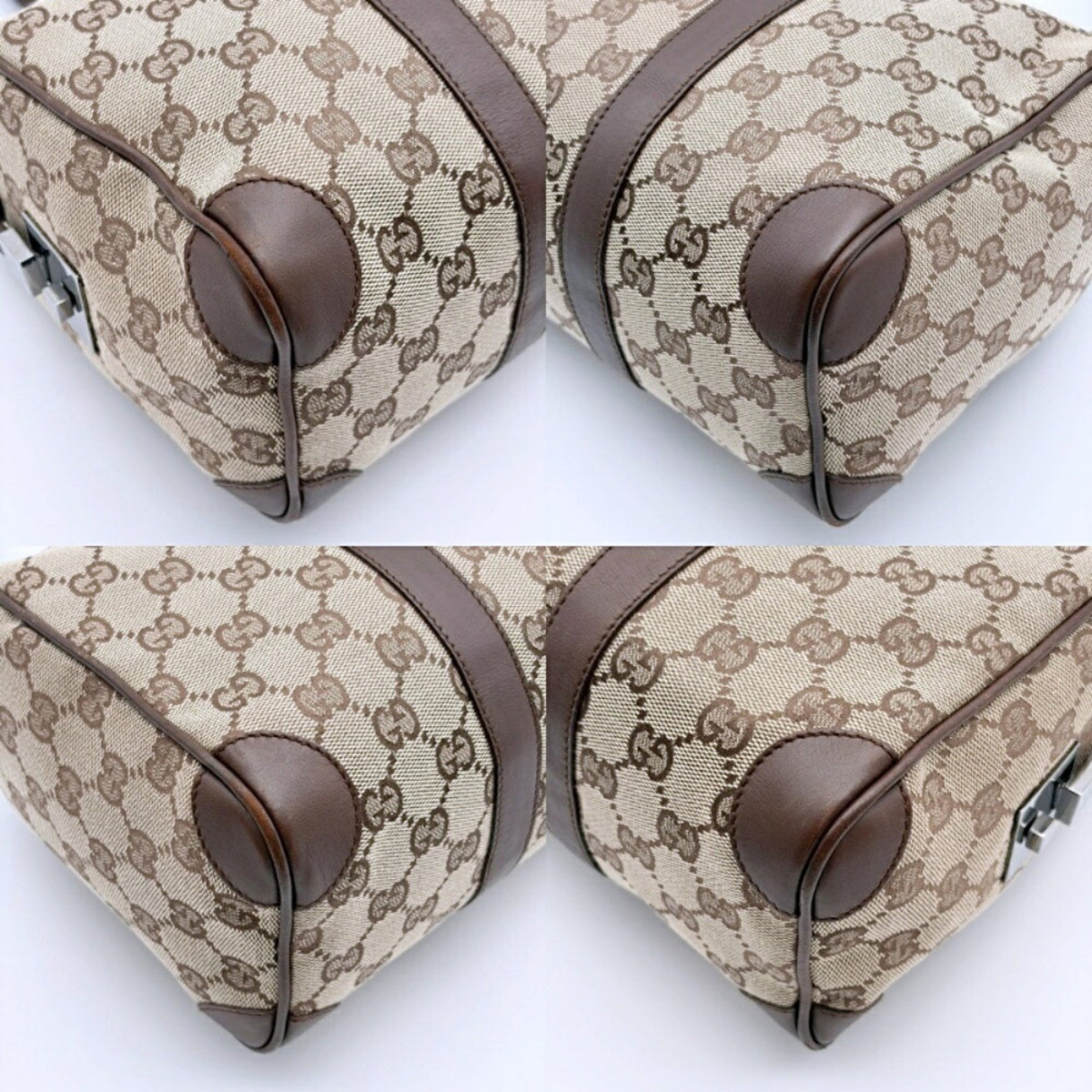 Gucci Beige Brown Gg Canvas Leather Handbag (Pre-Owned)