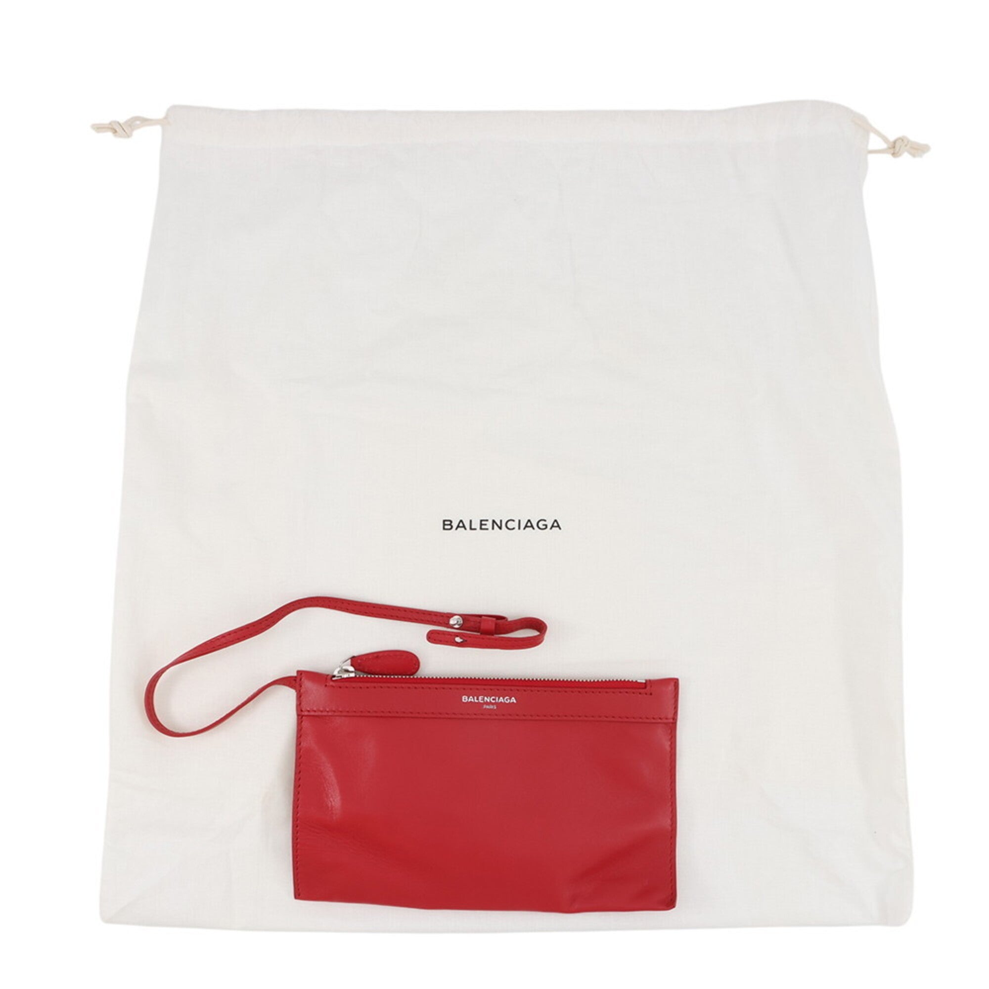 Balenciaga Red Color Leather Handbag Pouch Tote Bag (Pre-Owned)