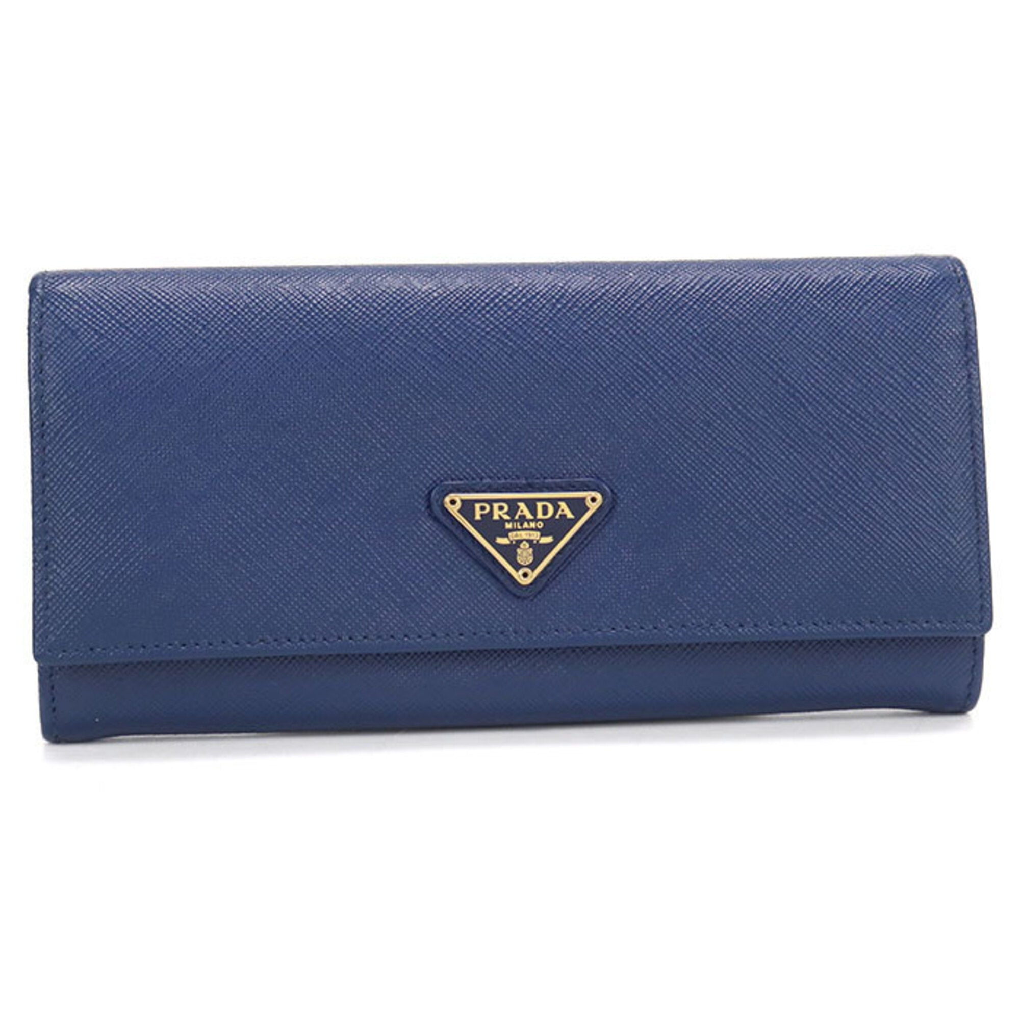 Prada Blue Leather Long Wallet (Bi-Fold) (Pre-Owned)