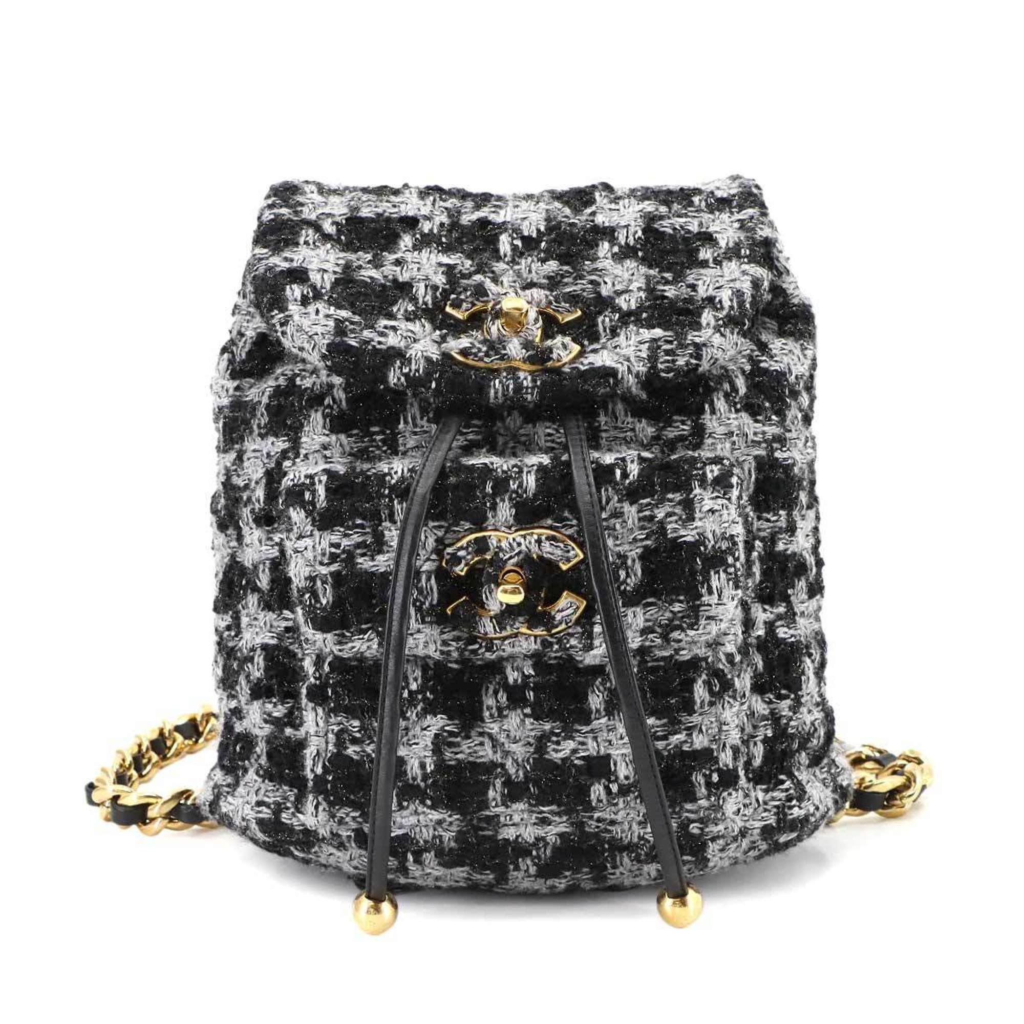 Chanel Black Gray Tweed Leather Backpack (Pre-Owned)