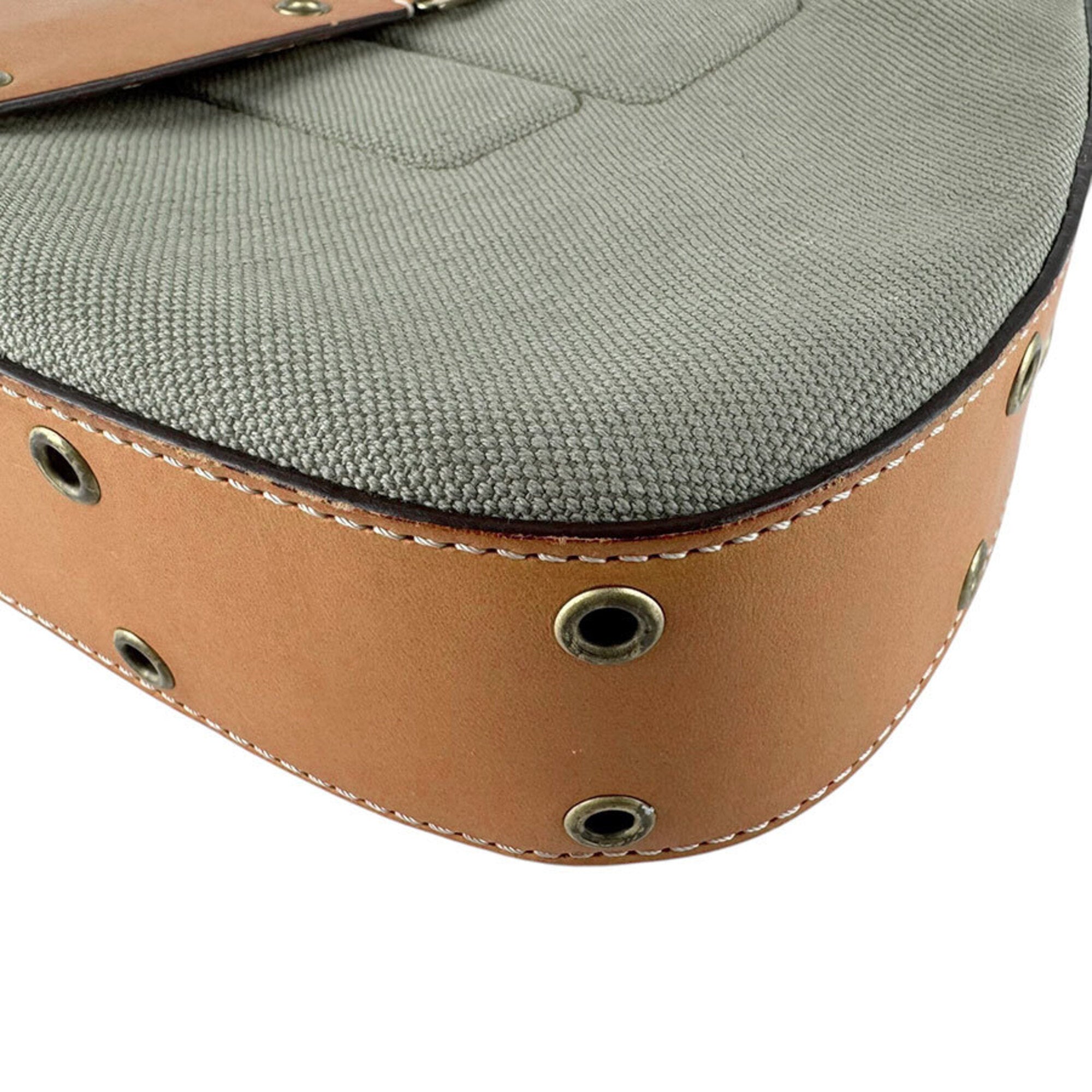 Christian Dior Brown Green Canvas Leather Shoulder Bag (Pre-Owned)
