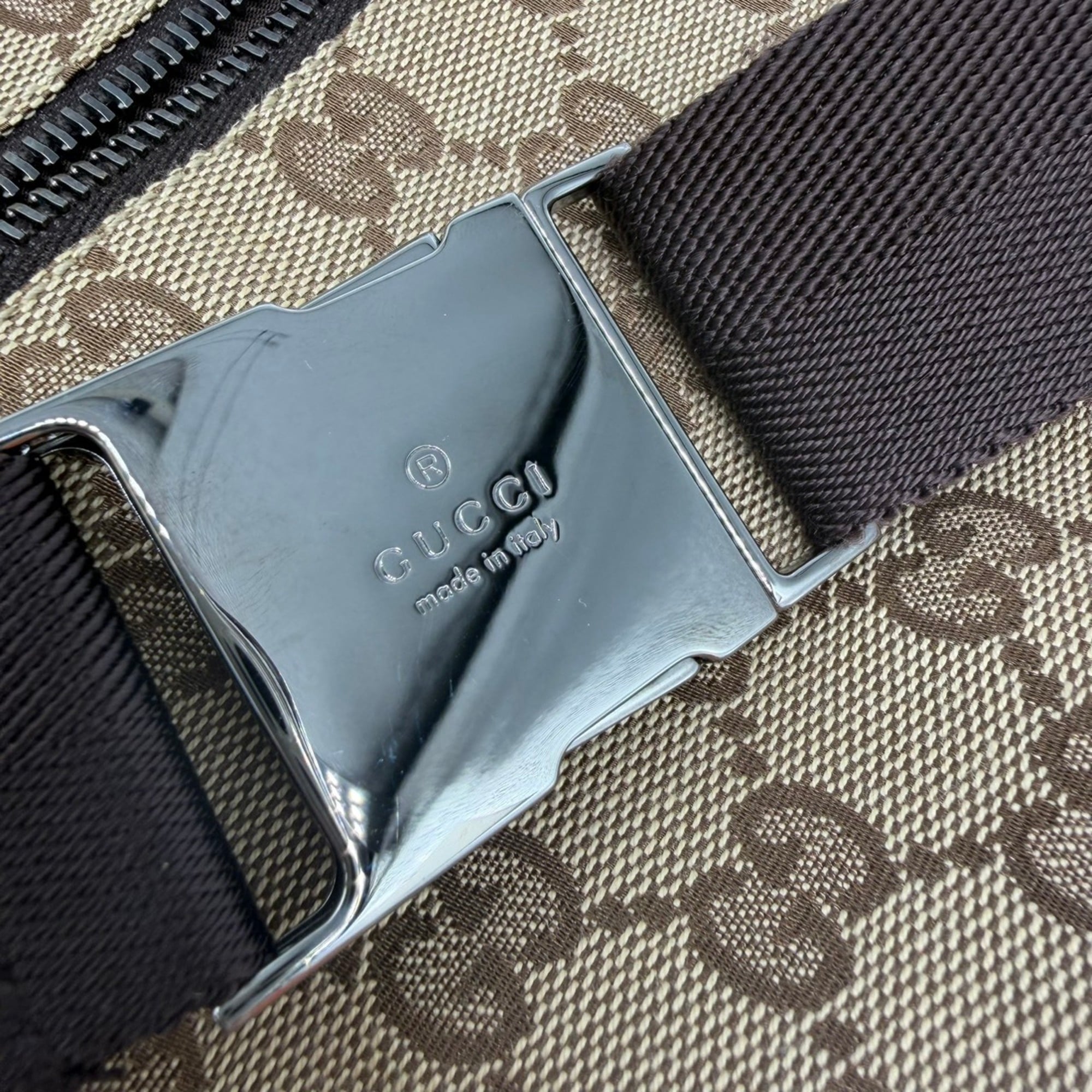 Gucci Beige Dark Brown Canvas Leather Fanny Pack (Pre-Owned)