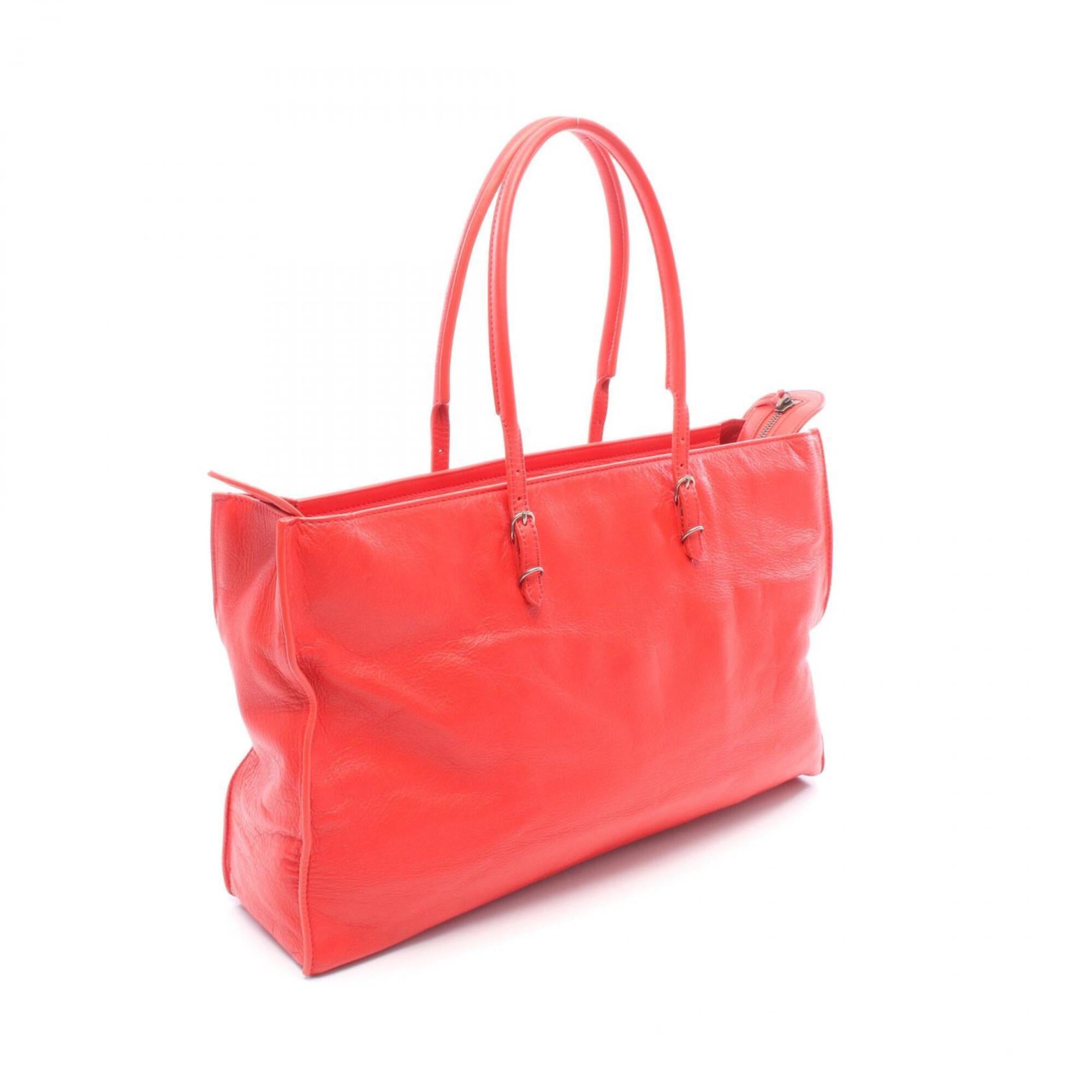 Balenciaga Red Color Leather Handbag Tote Bag (Pre-Owned)
