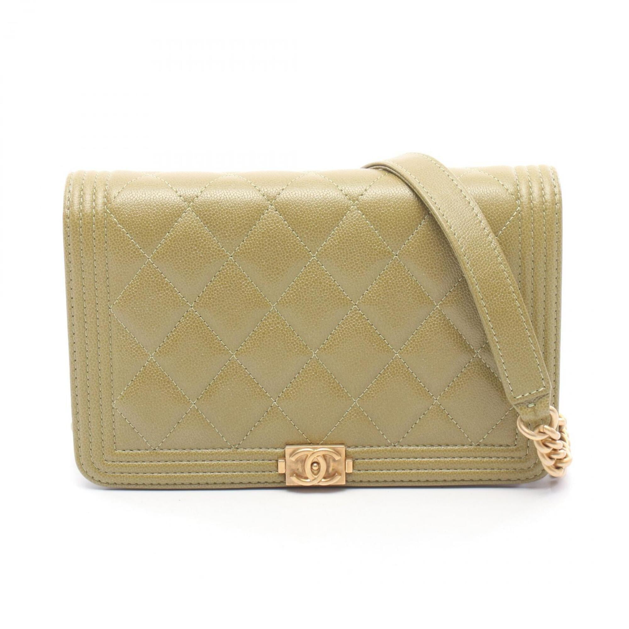 Chanel Khaki Grained Calfskin Handbag Shoulder Bag (Pre-Owned)
