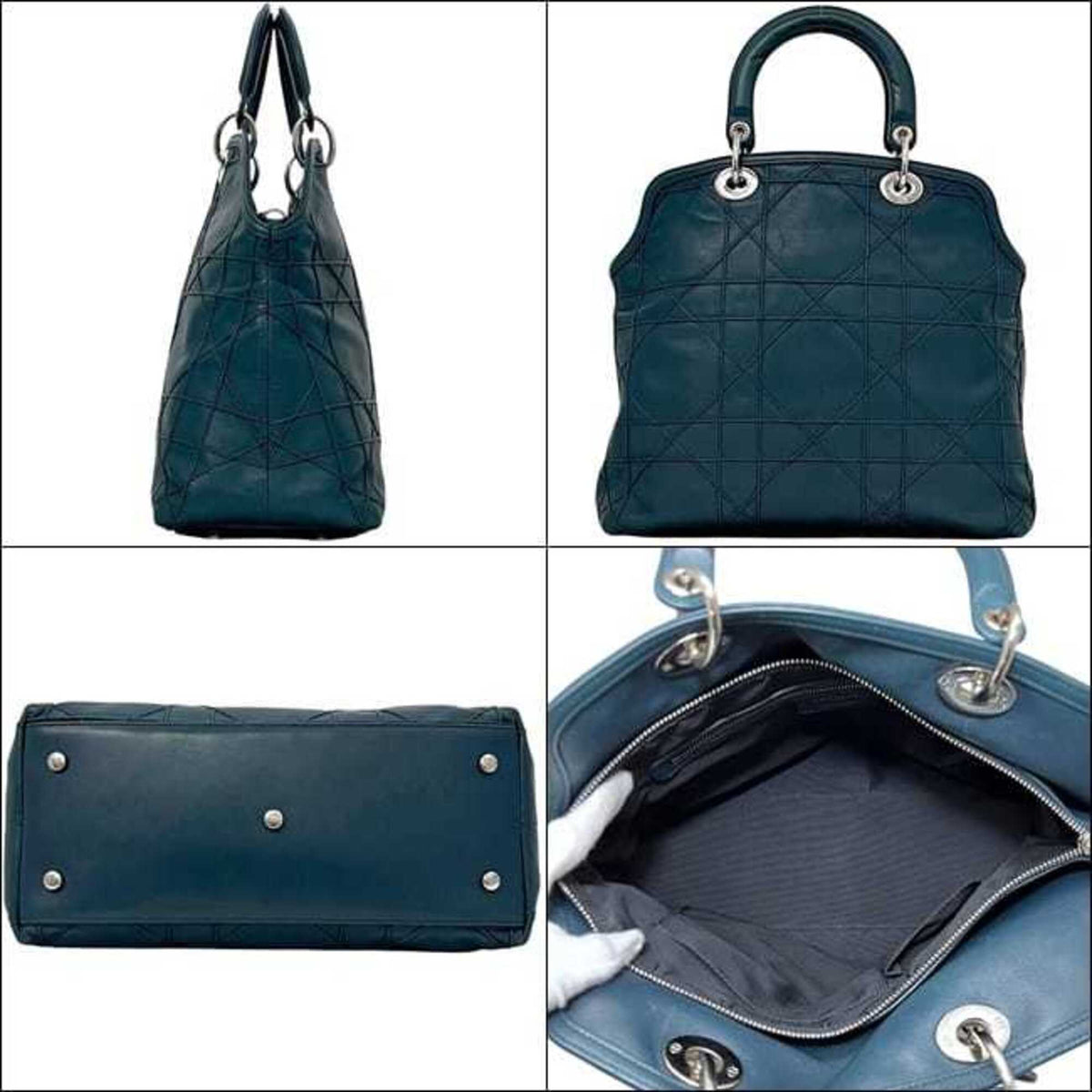 Christian Dior Green Blue Green Leather Handbag Tote Bag (Pre-Owned)