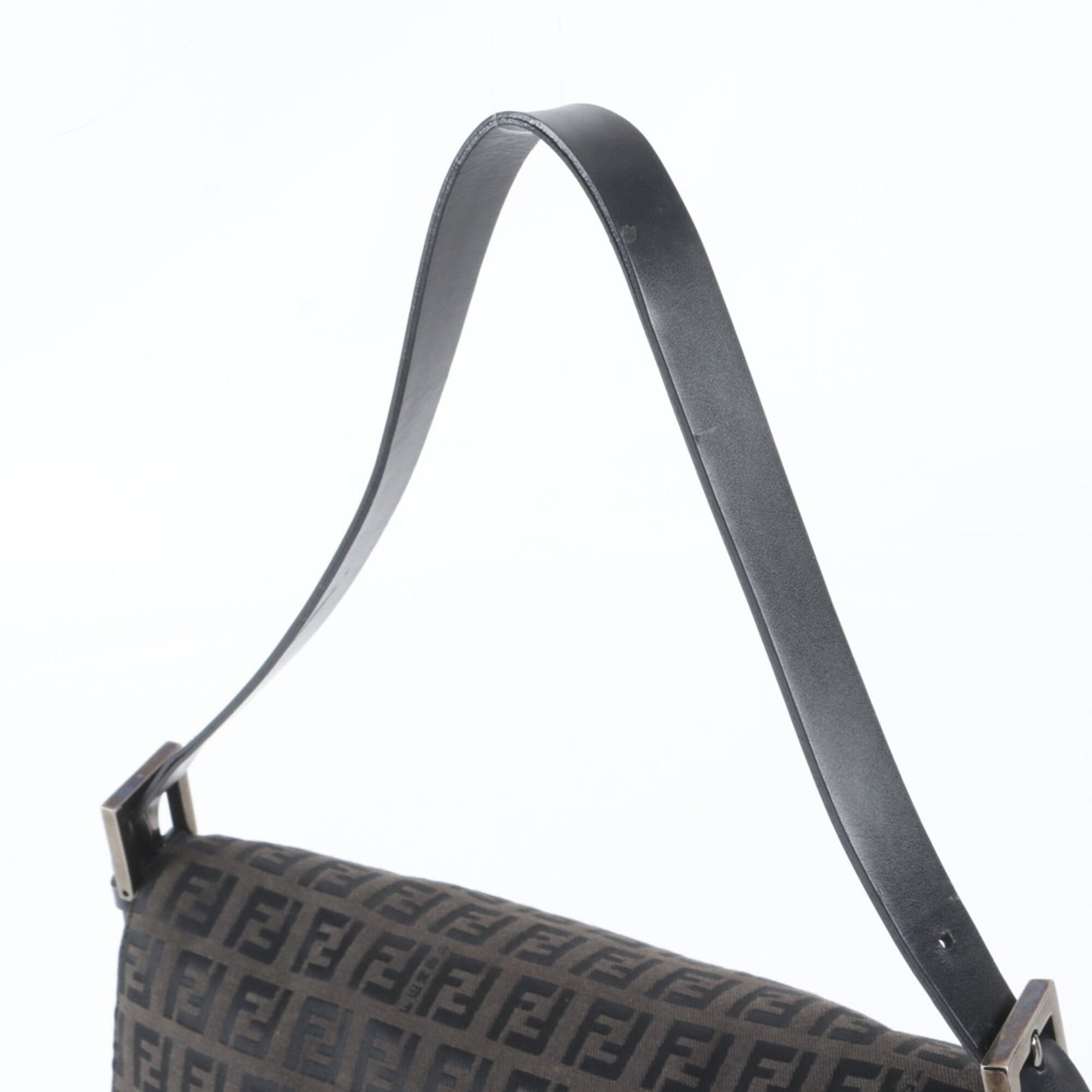 Fendi Black Brown Leather Canvas Shoulder Bag (Pre-Owned)