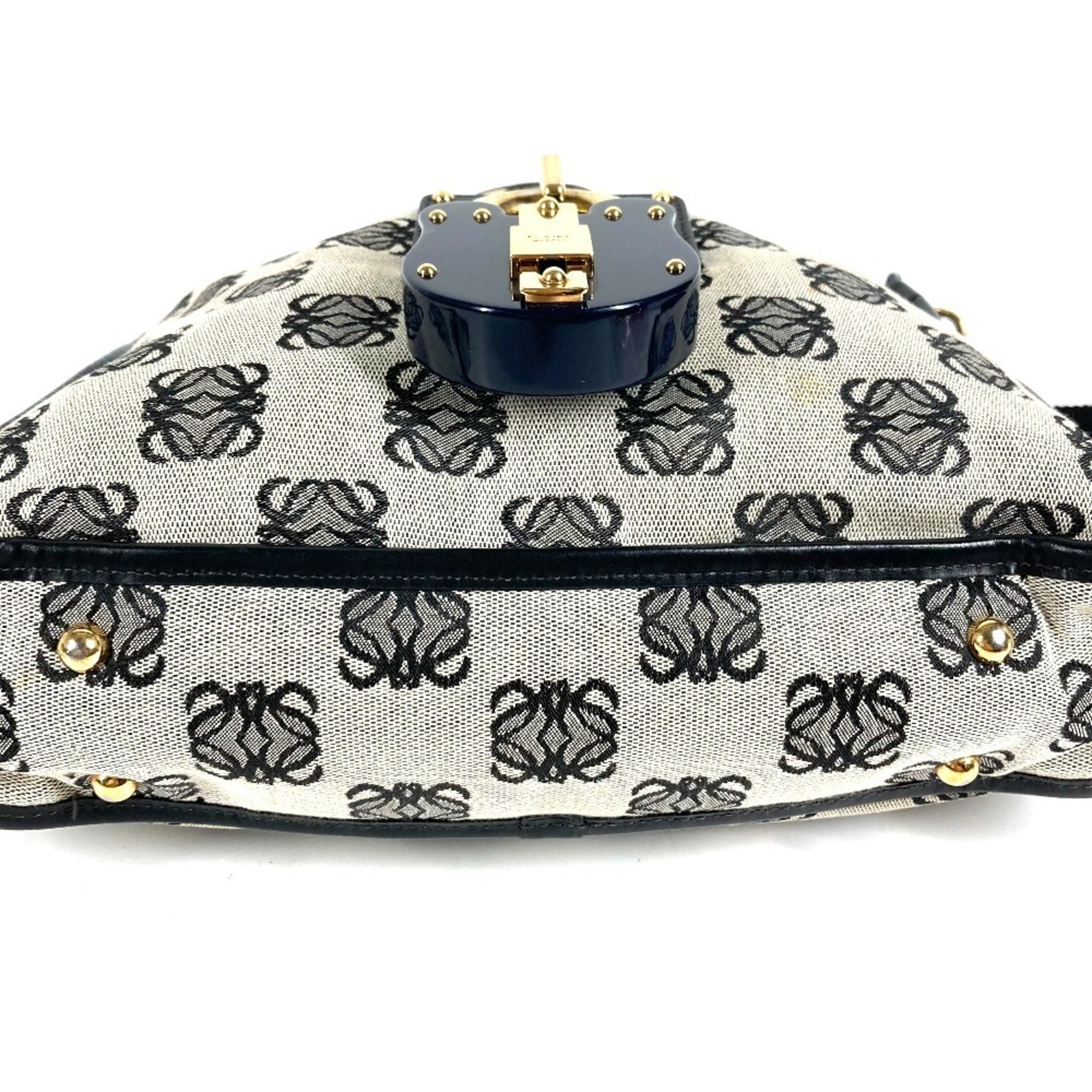Loewe Black Gray Leather Canvas Shoulder Bag (Pre-Owned)