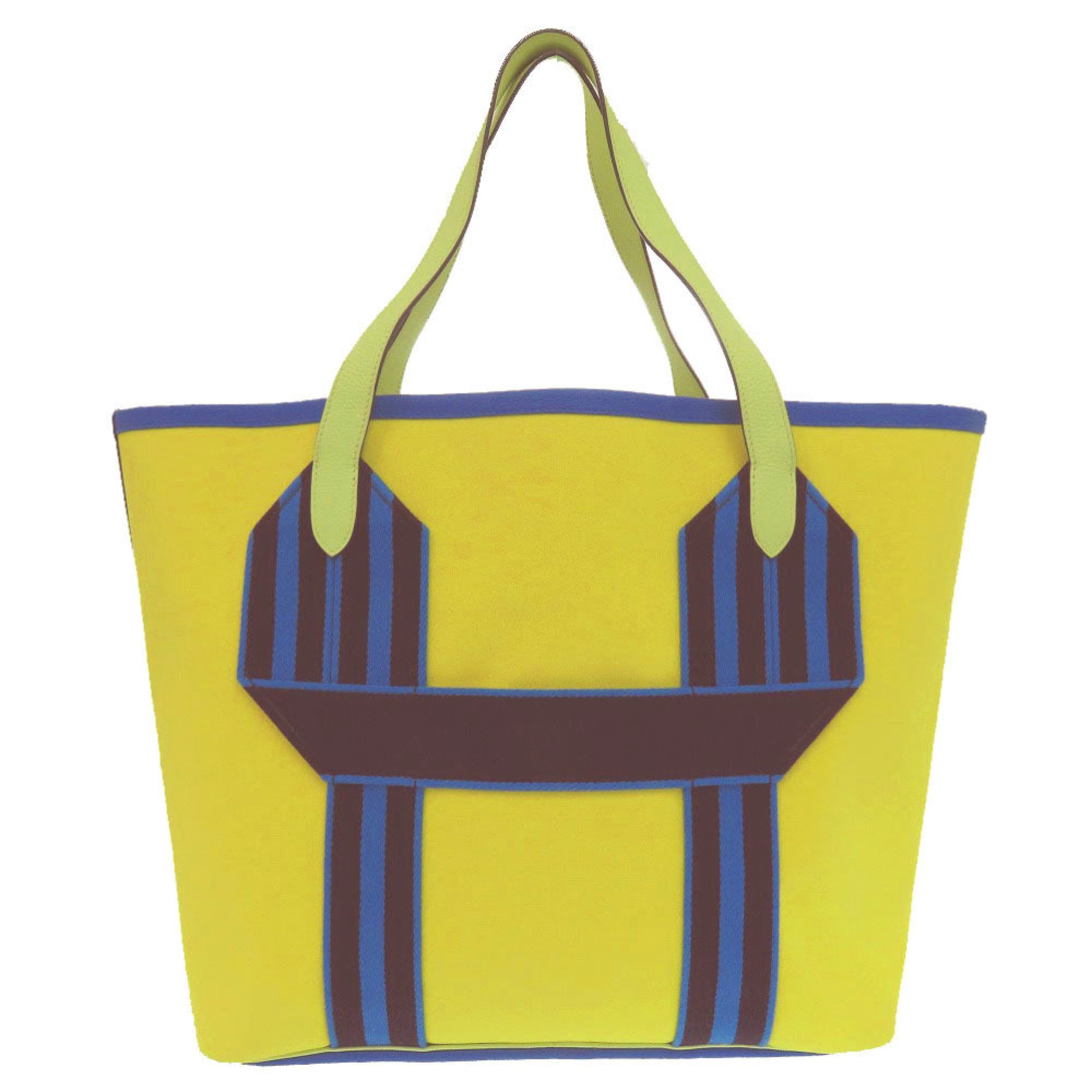Hermes Blue Hydra Lime Yellow Taurillon Clemence Leather Tote Bag (Pre-Owned)