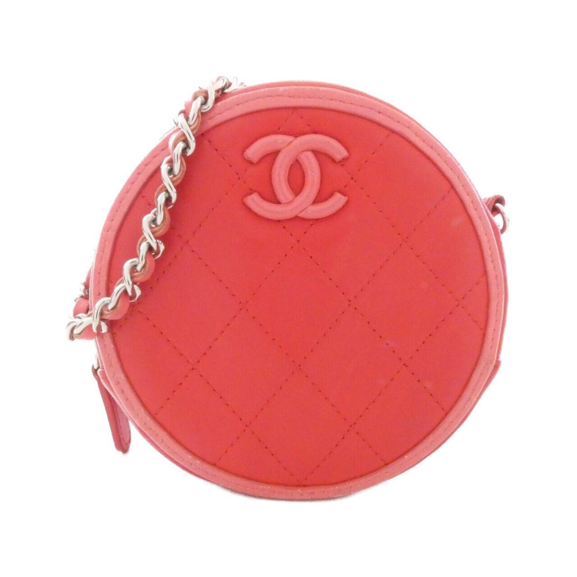 Chanel Pink Red Color Leather Shoulder Bag (Pre-Owned)