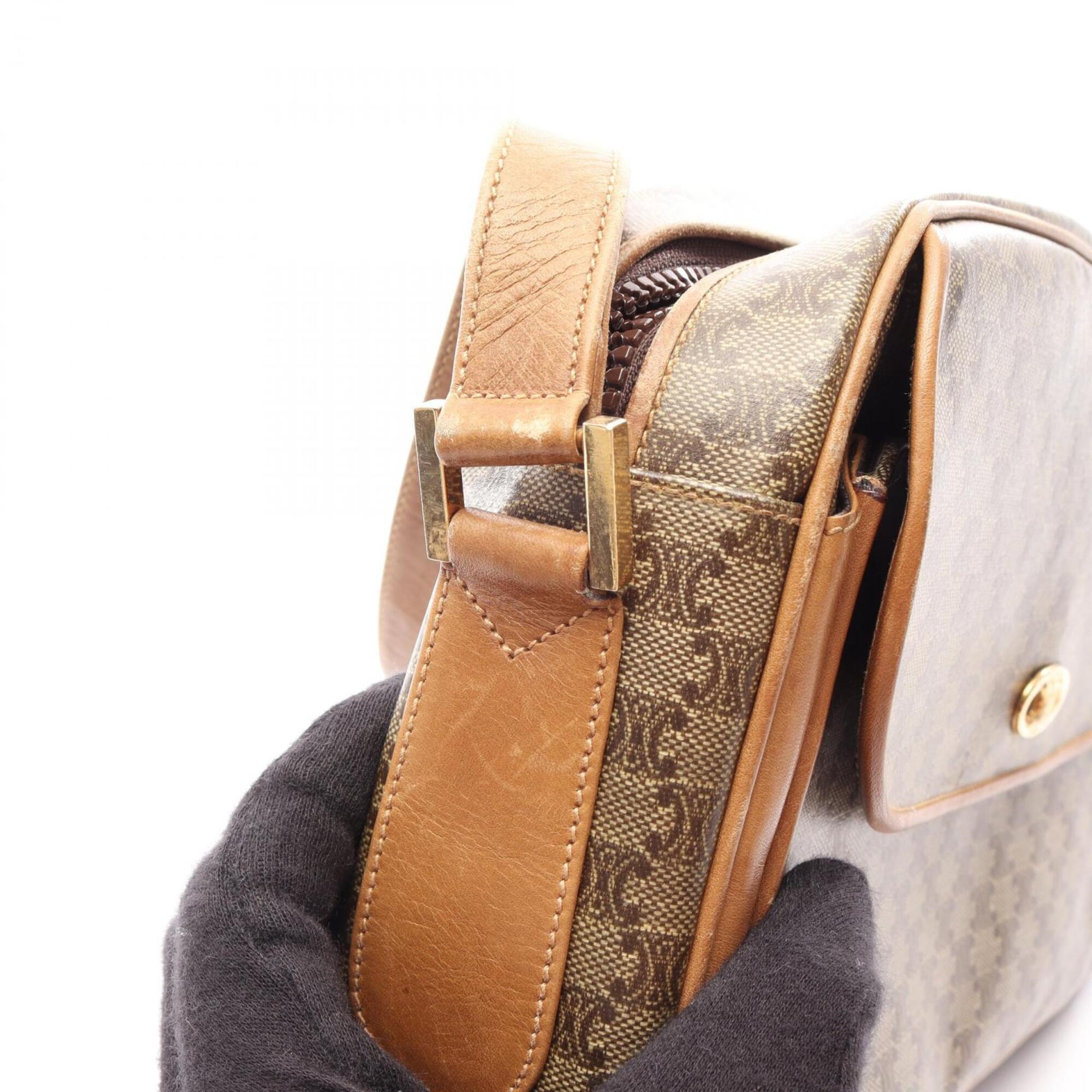 Celine Brown Coated Canvas Leather Handbag Shoulder Bag (Pre-Owned)