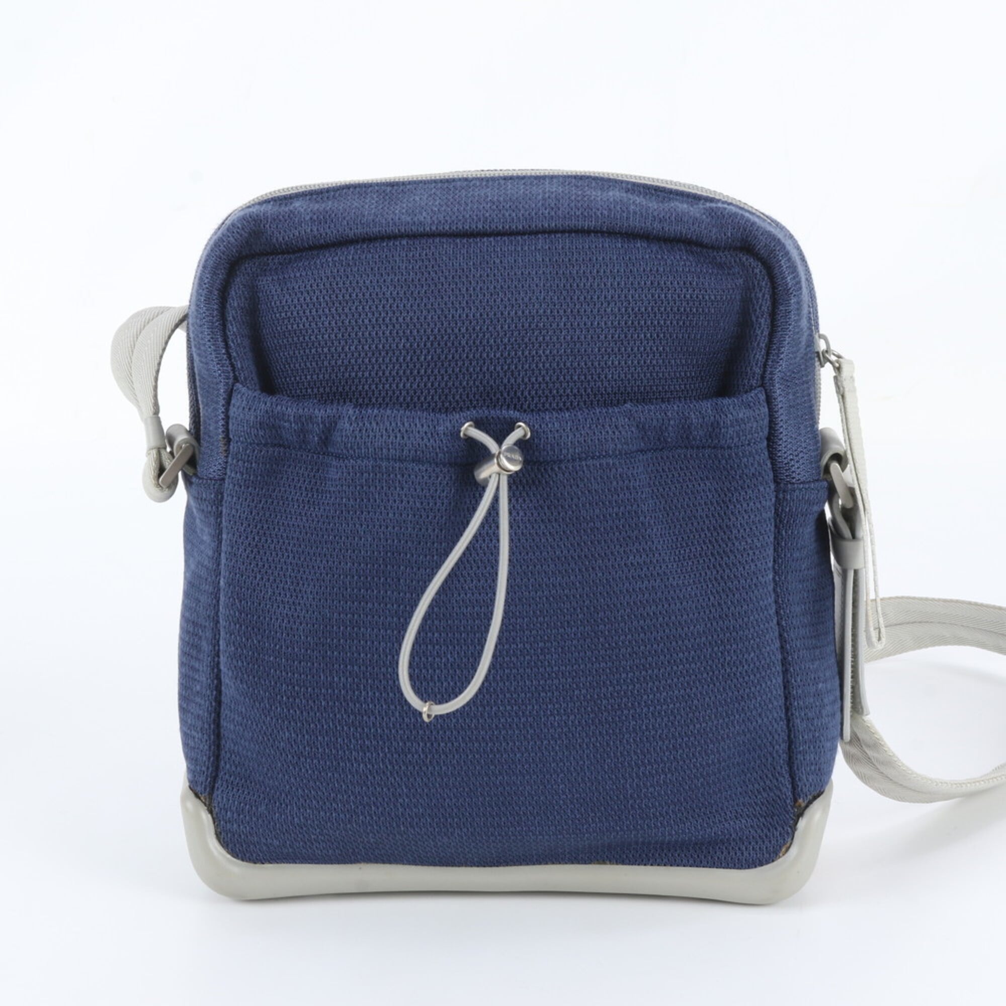 Pradasports Gray Navy Leather Nylon Messenger Bag Shoulder Bag (Pre-Owned)