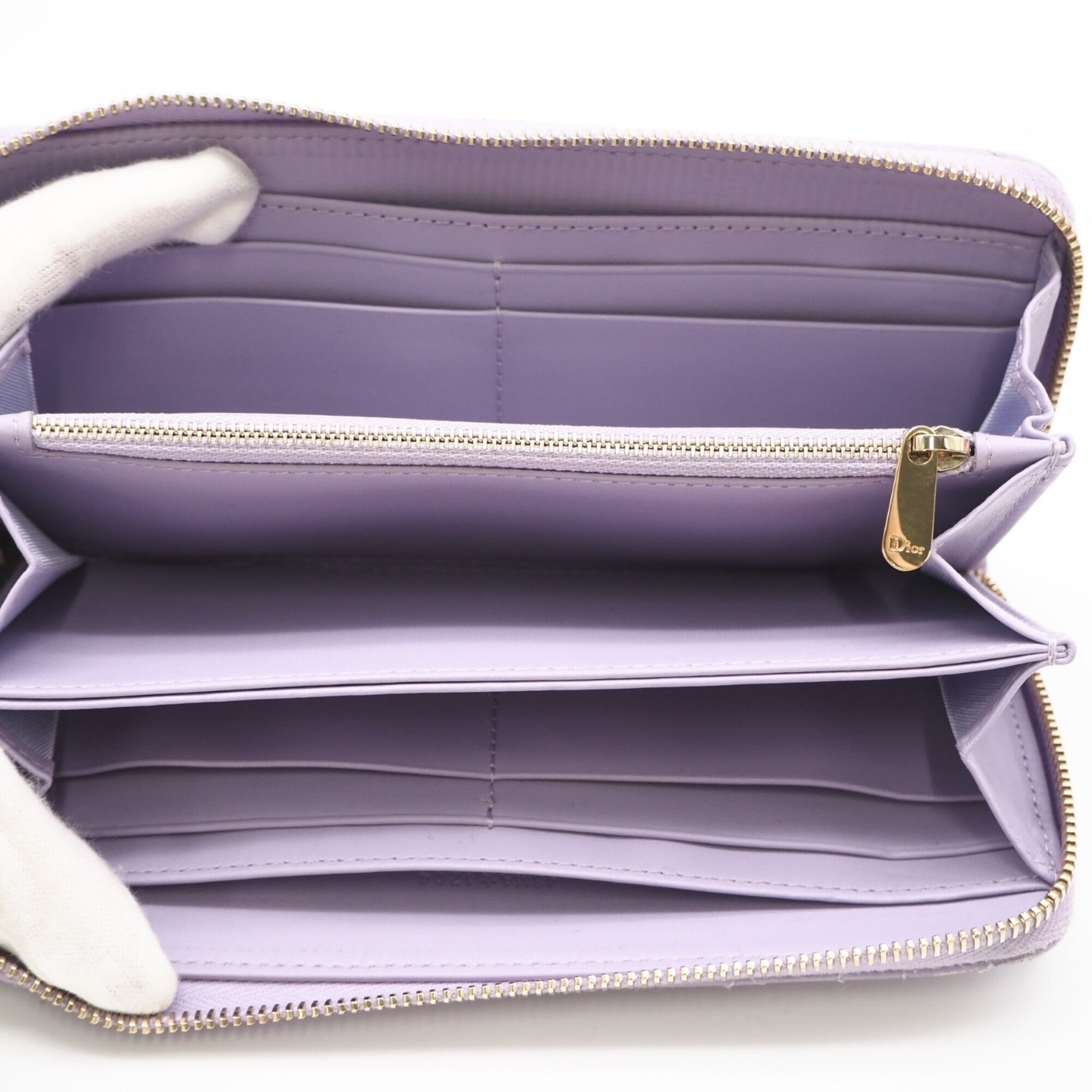 Christian Dior Lady Dior Purple Leather Long Wallet (Bi-Fold) (Pre-Owned)