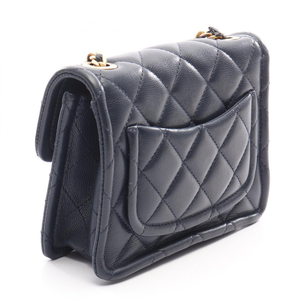 Chanel Navy Grained Calfskin Handbag Shoulder Bag (Pre-Owned)