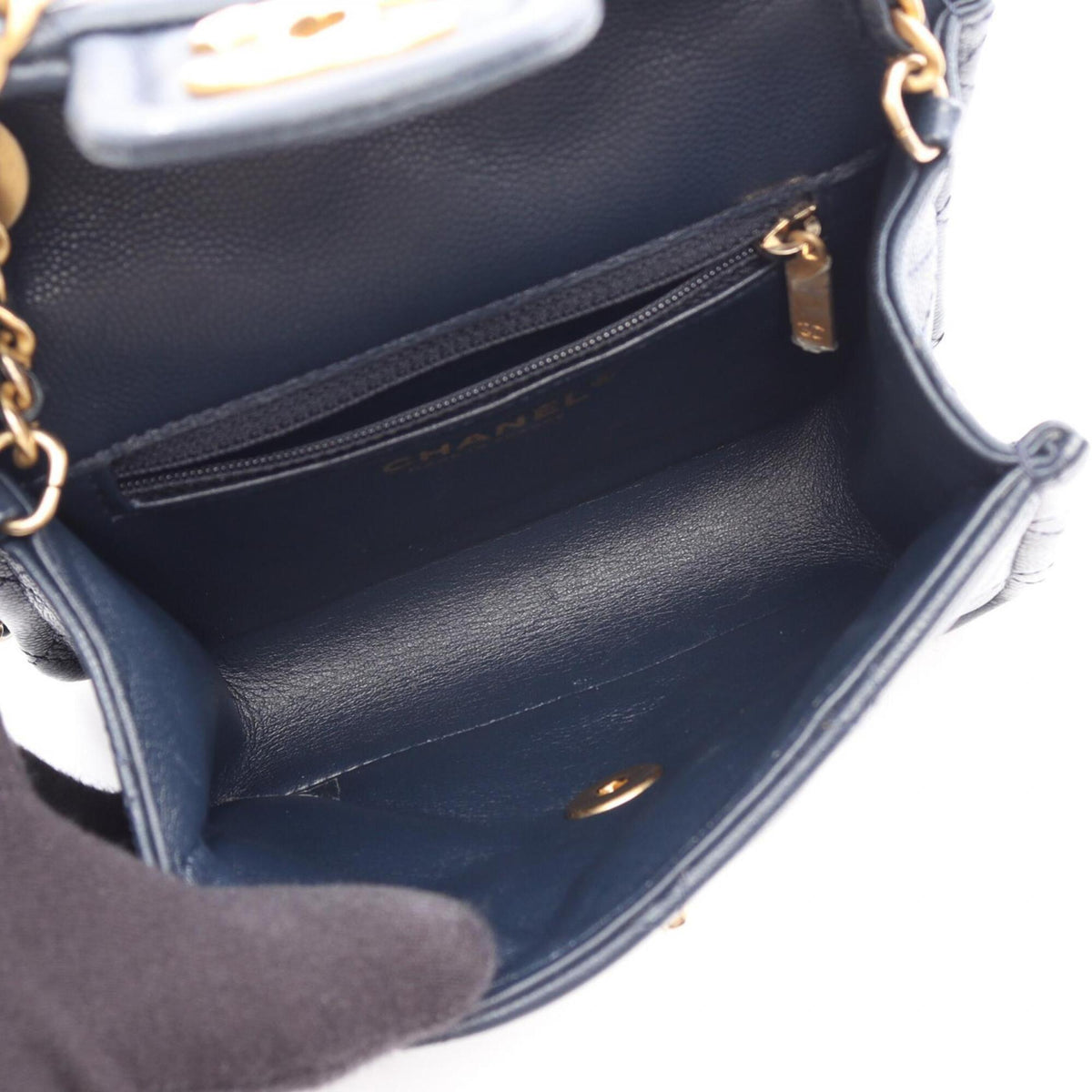 Chanel Navy Grained Calfskin Handbag Shoulder Bag (Pre-Owned)