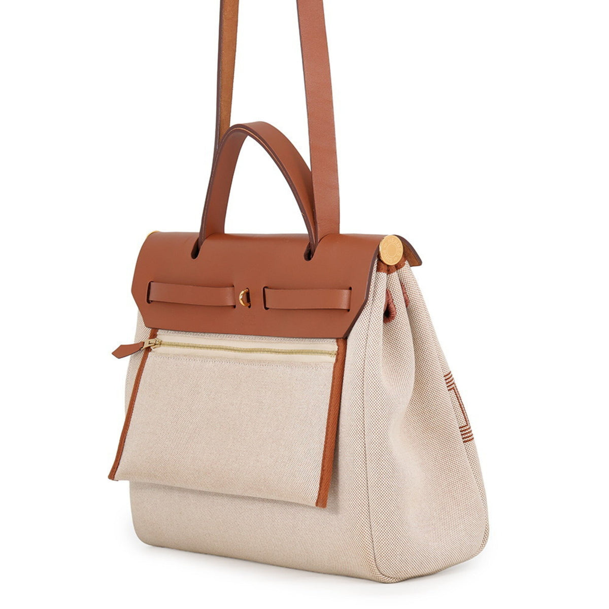 Hermes Beige Brown Ecru Toile H Leather Handbag (Pre-Owned)