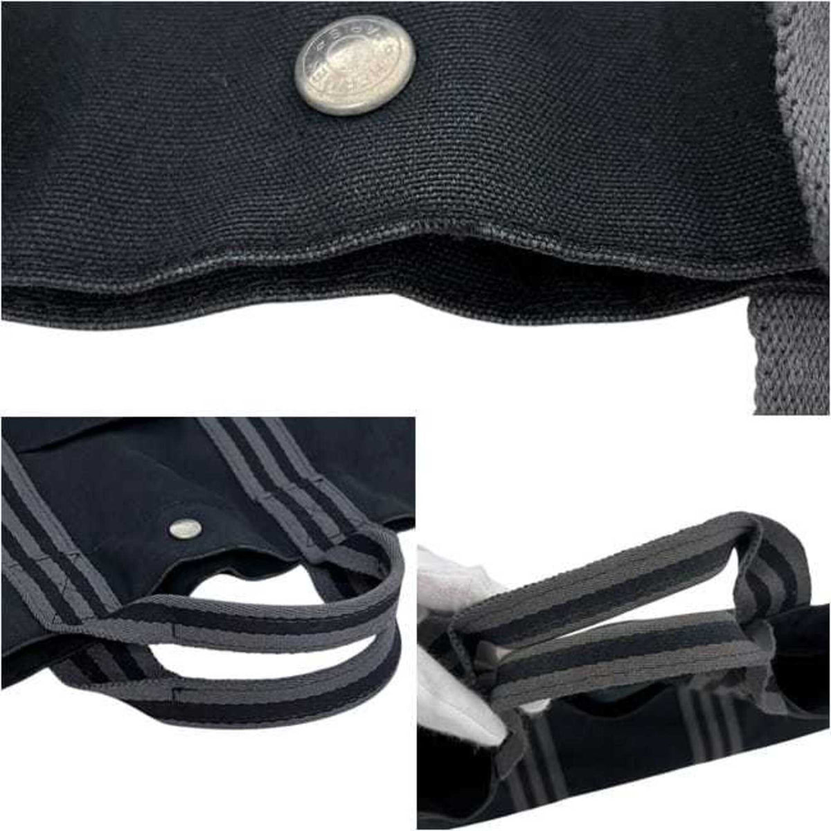 Hermes Fourre Tout Black Gray Cotton Canvas Tote Bag (Pre-Owned)