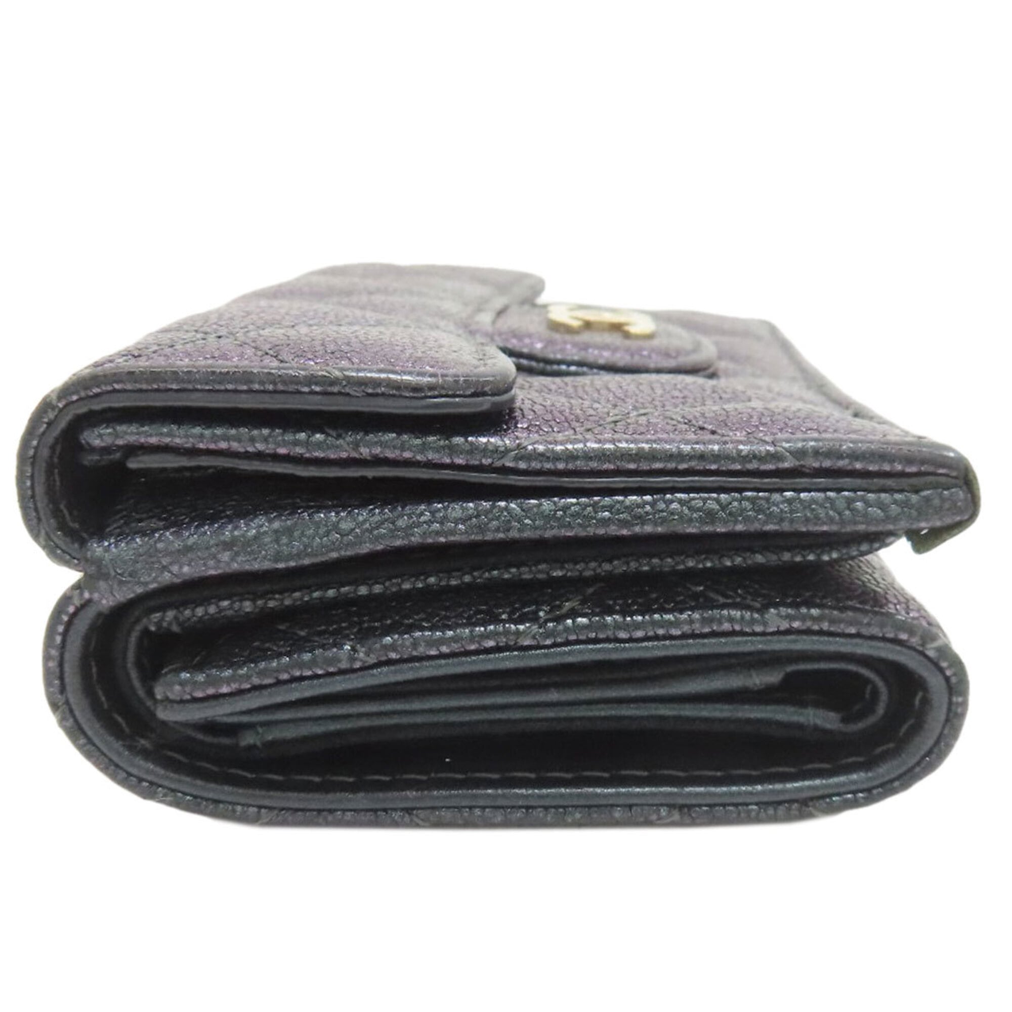 Chanel Black Metallic Purple Leather Wallet (Tri-Fold) (Pre-Owned)