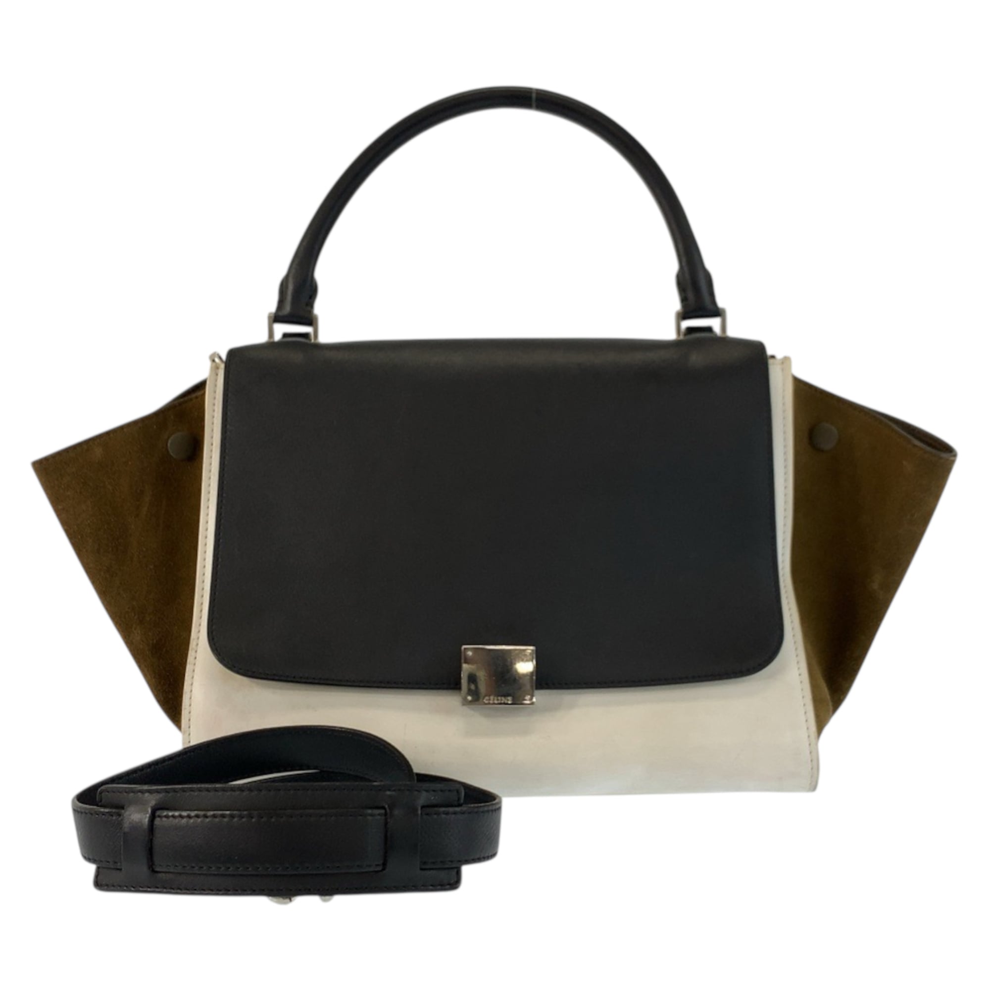 Celine Trapeze Black Khaki White Leather Suede Handbag Shoulder Bag (Pre-Owned)