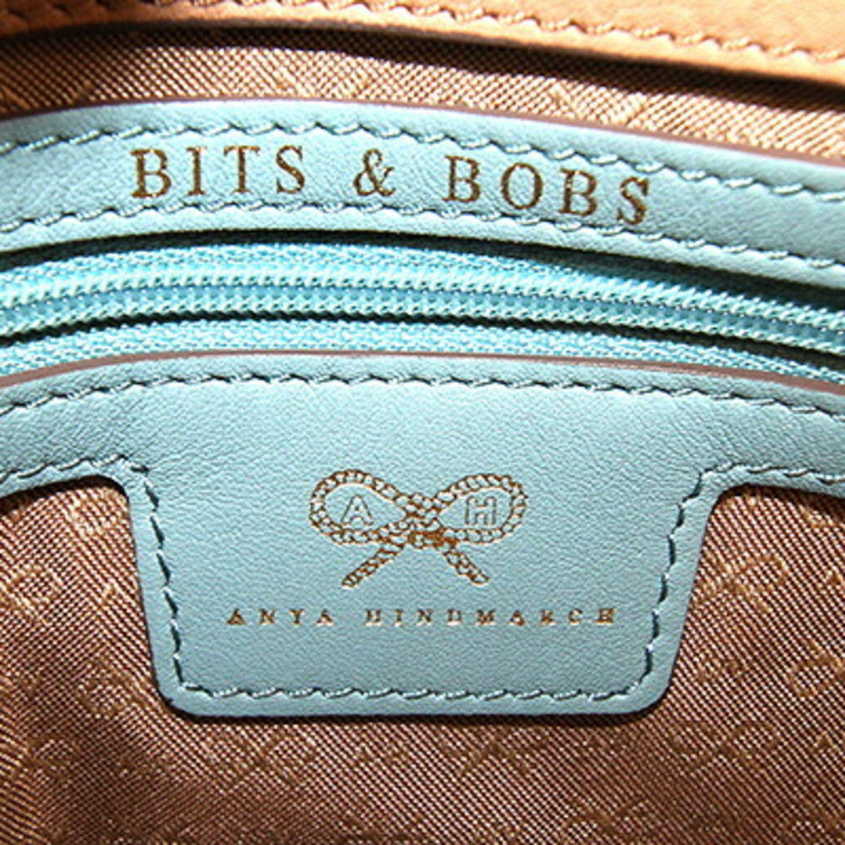 Anya Hindmarch Beige Light Blue Leather Pochette Shoulder Bag (Pre-Owned)