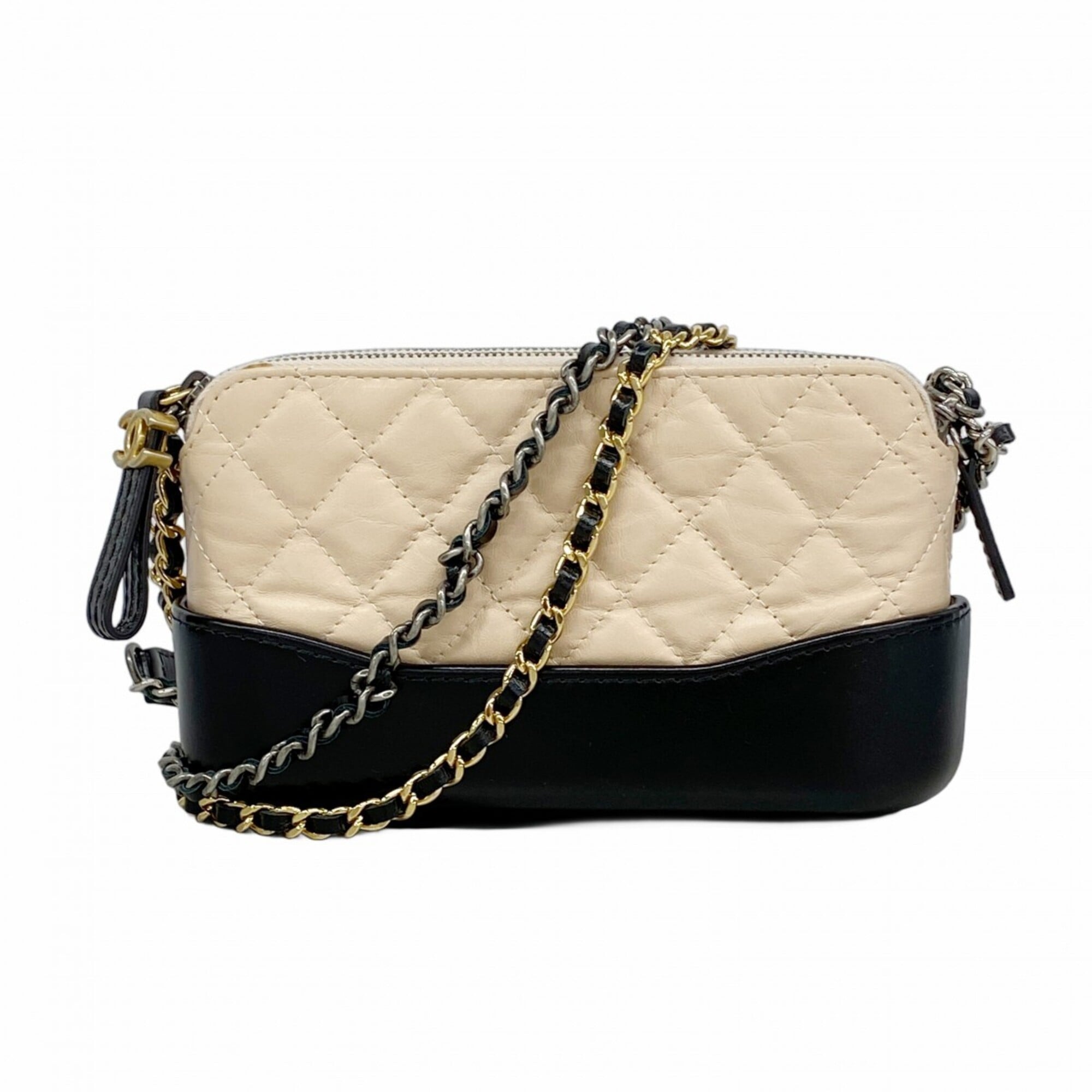 Chanel Beige Black Leather Shoulder Bag (Pre-Owned)
