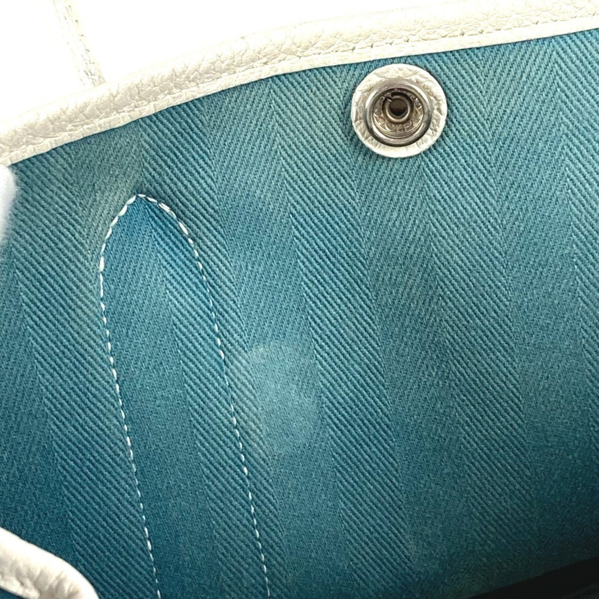 Hermes Blue White Toile Officier Handbag Tote Bag (Pre-Owned)