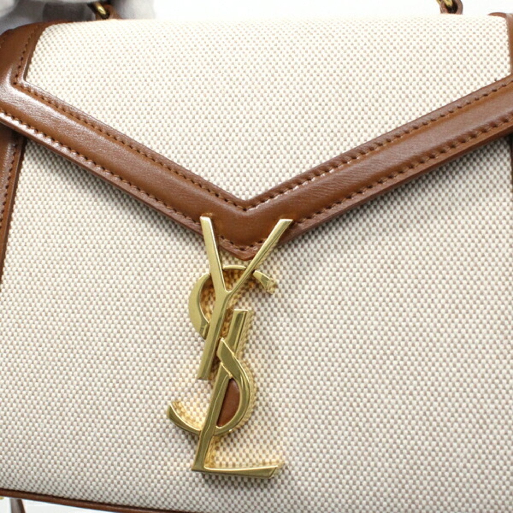 Saint Laurent Brown Canvas Leather Shoulder Bag (Pre-Owned)