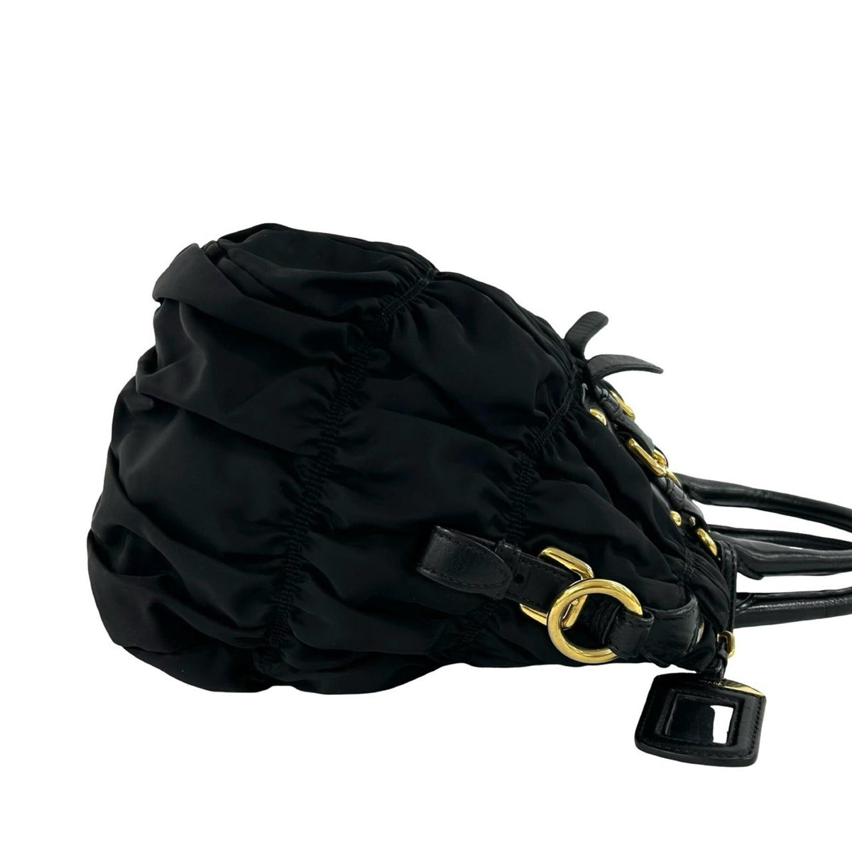 Prada Black Nylon Leather Handbag Shoulder Bag Tote Bag (Pre-Owned)