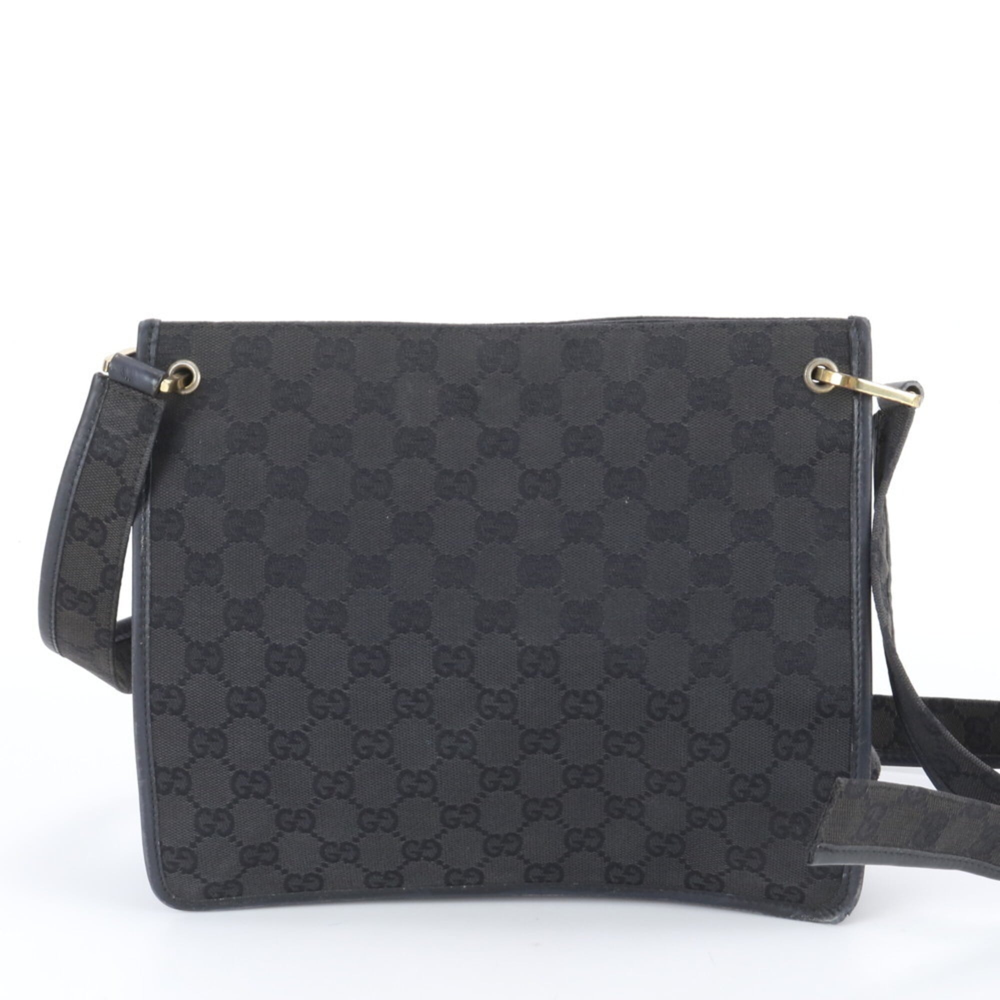Gucci Gg Canvas Black Leather Canvas Shoulder Bag Tote Bag (Pre-Owned)