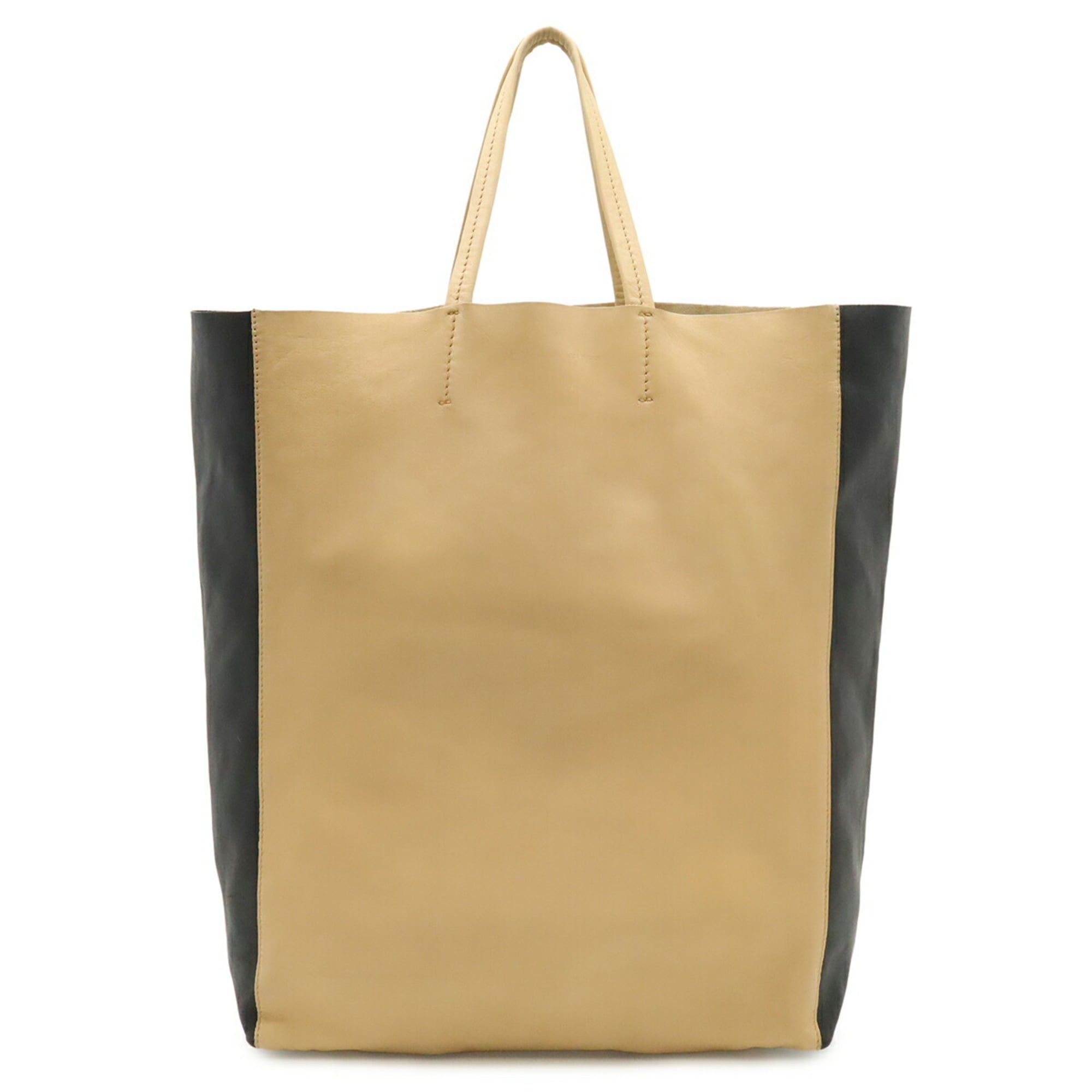 Celine Beige Black Leather Shoulder Bag Tote Bag (Pre-Owned)