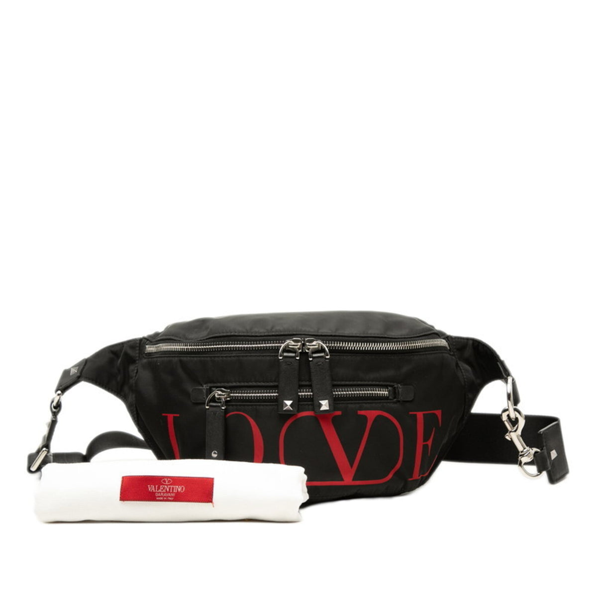 Valentino Black Red Color Nylon Leather Sling Bag (Pre-Owned)