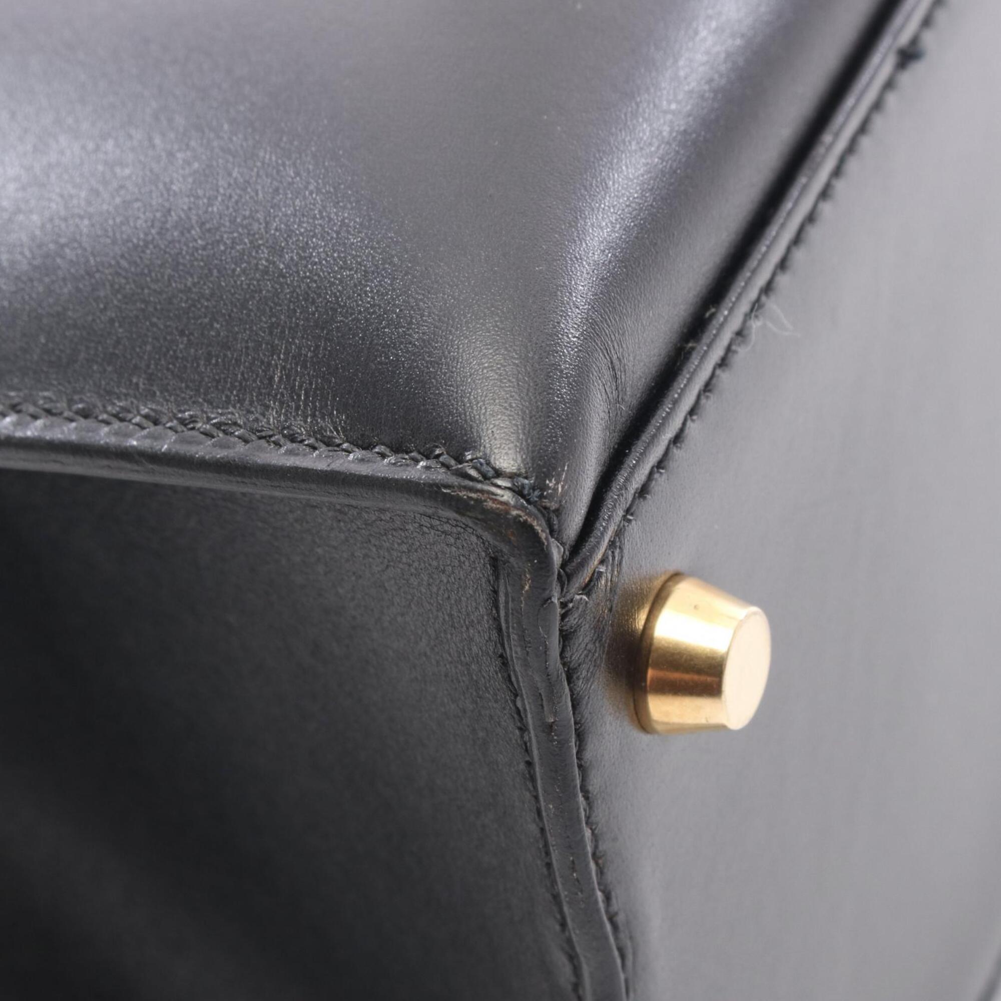 Hermes Black Box Calf Leather Leather Handbag (Pre-Owned)