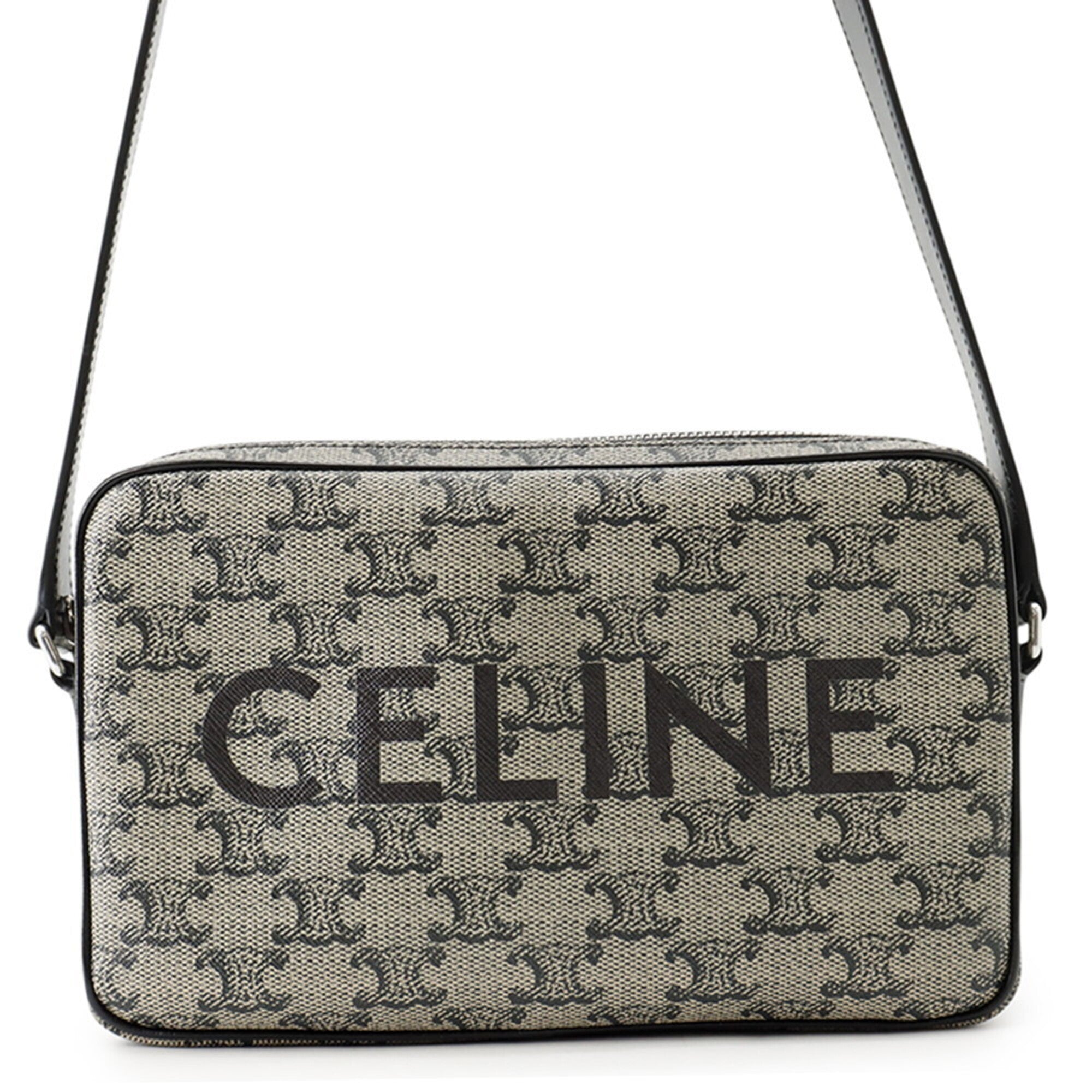 Celine Black Gray Pvc Leather Messenger Bag Shoulder Bag (Pre-Owned)