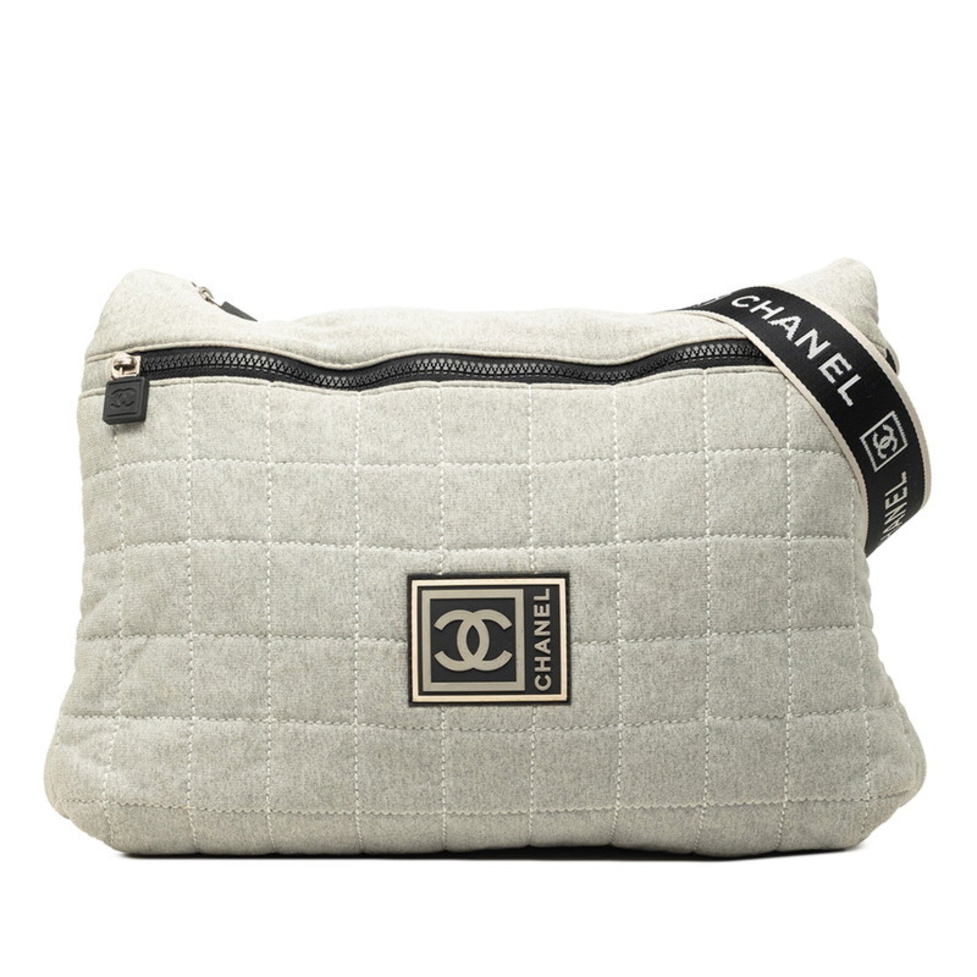 Chanel Gray Cotton Messenger Bag Shoulder Bag (Pre-Owned)