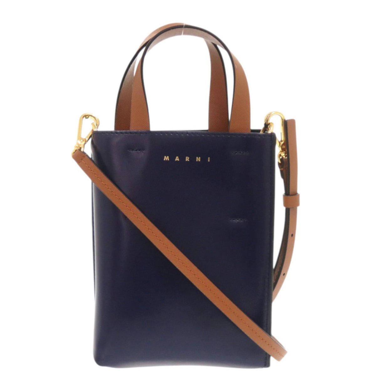 Marni Brown Navy Leather Handbag (Pre-Owned)