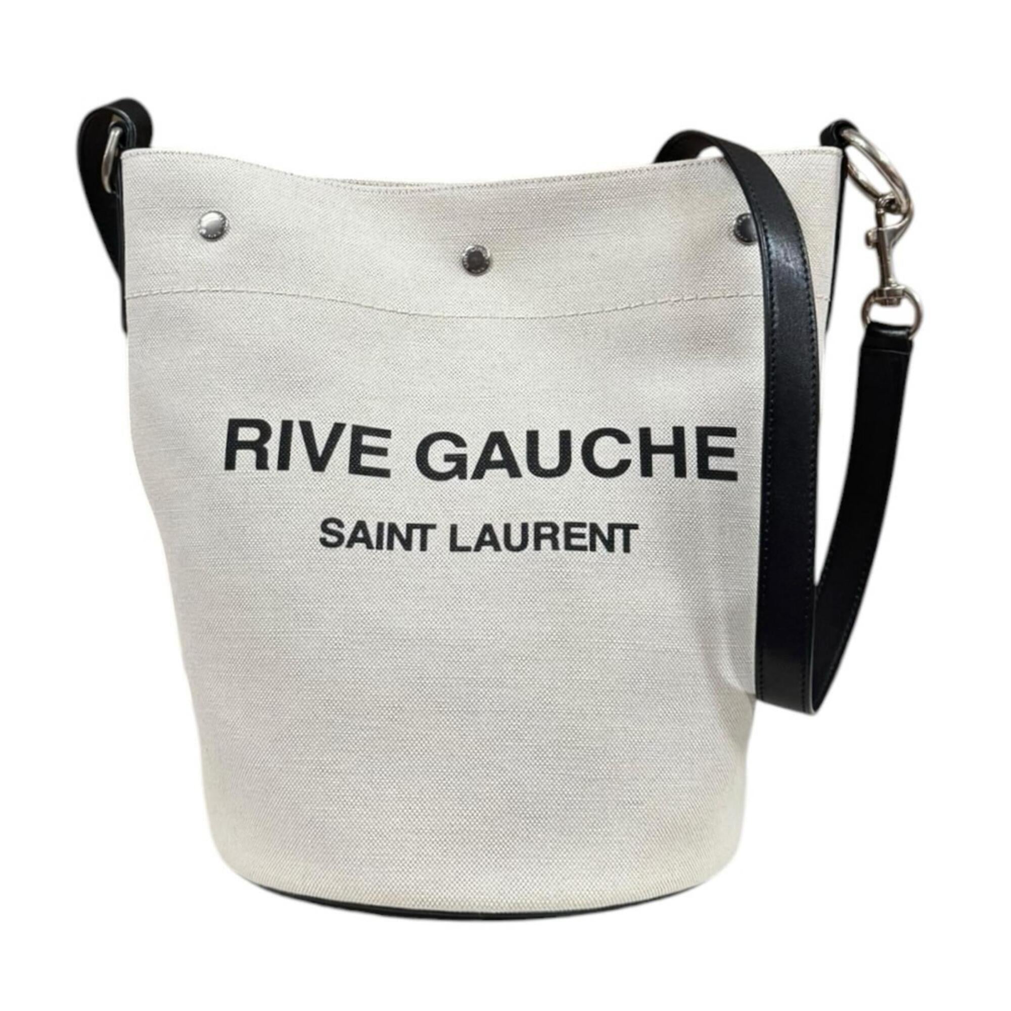 Saint Laurent Beige Black Canvas Leather Shoulder Bag (Pre-Owned)