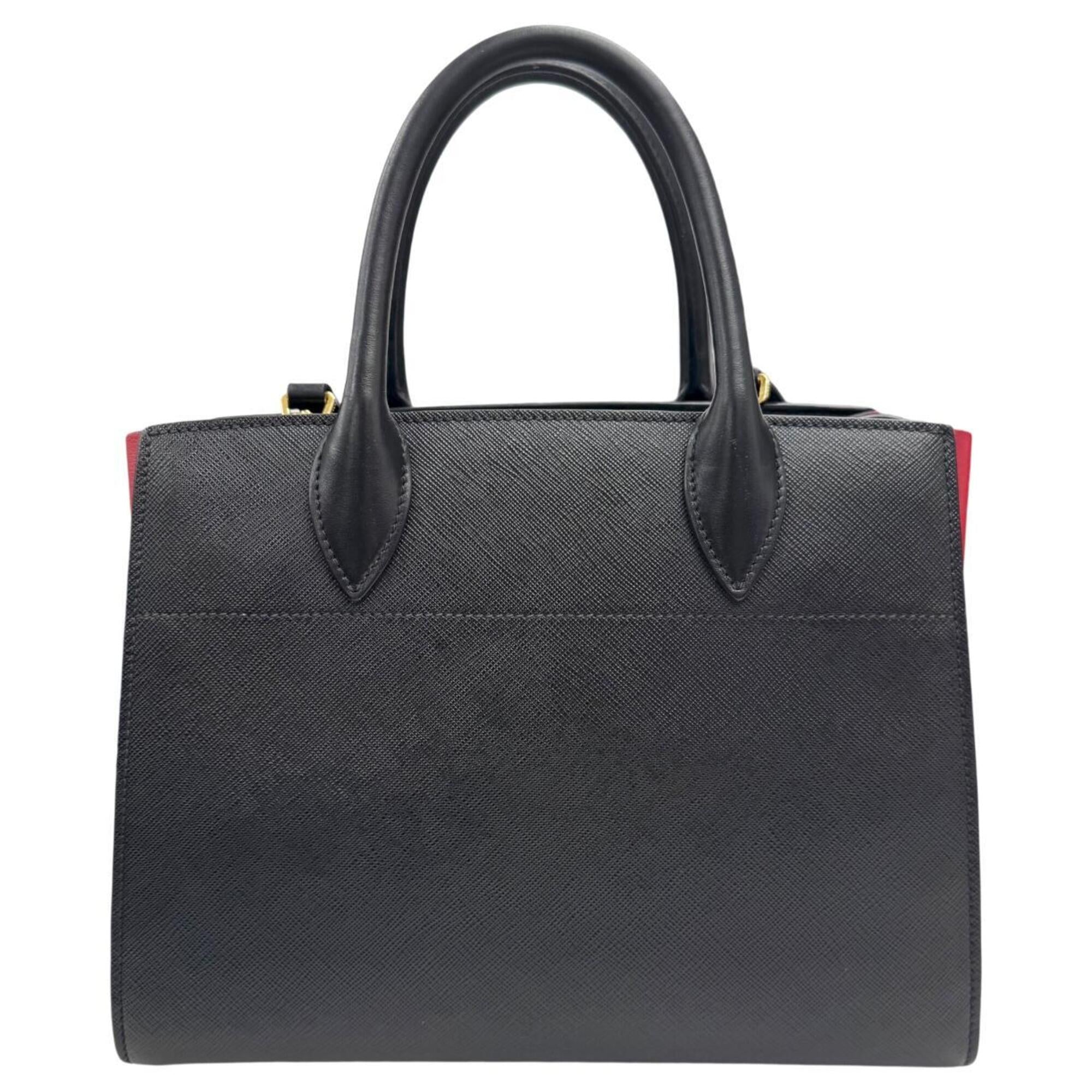 Prada Saffiano Black Red Color Leather Handbag Shoulder Bag (Pre-Owned)