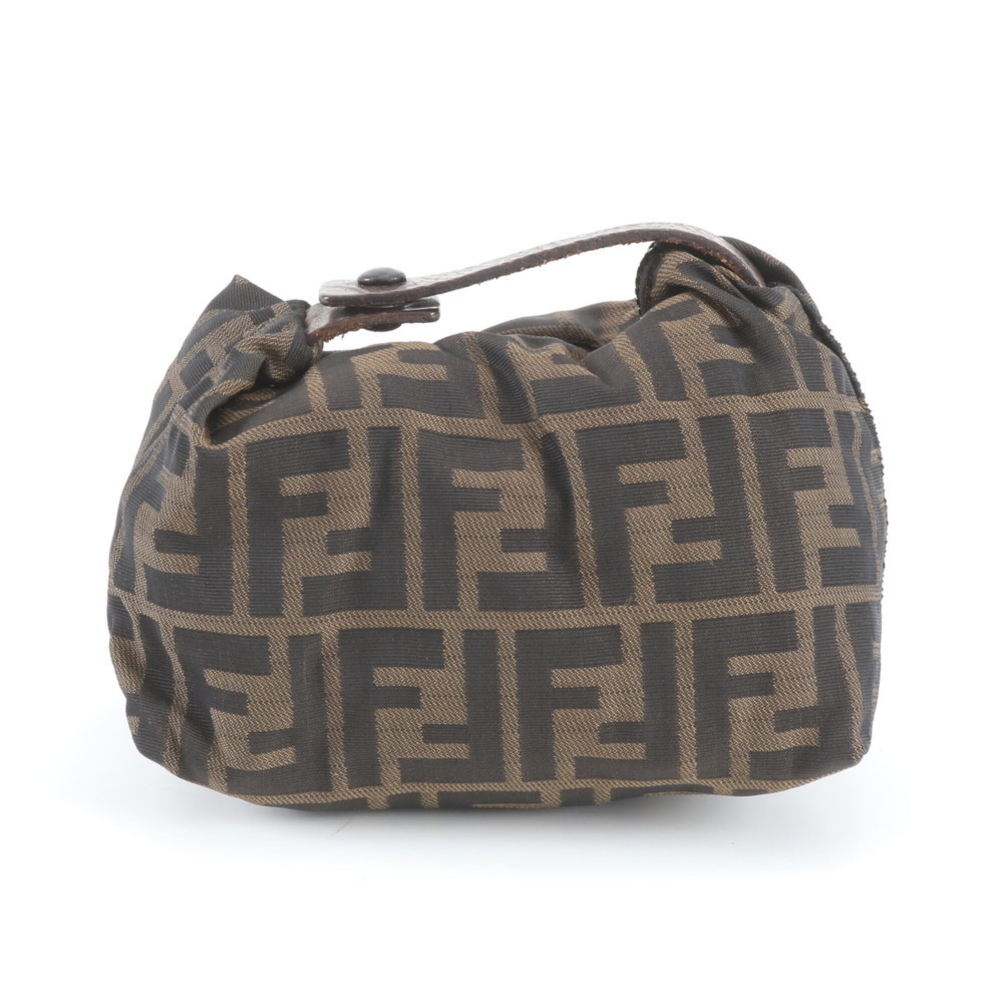 Fendi Brown Leather Canvas Handbag Pouch (Pre-Owned)