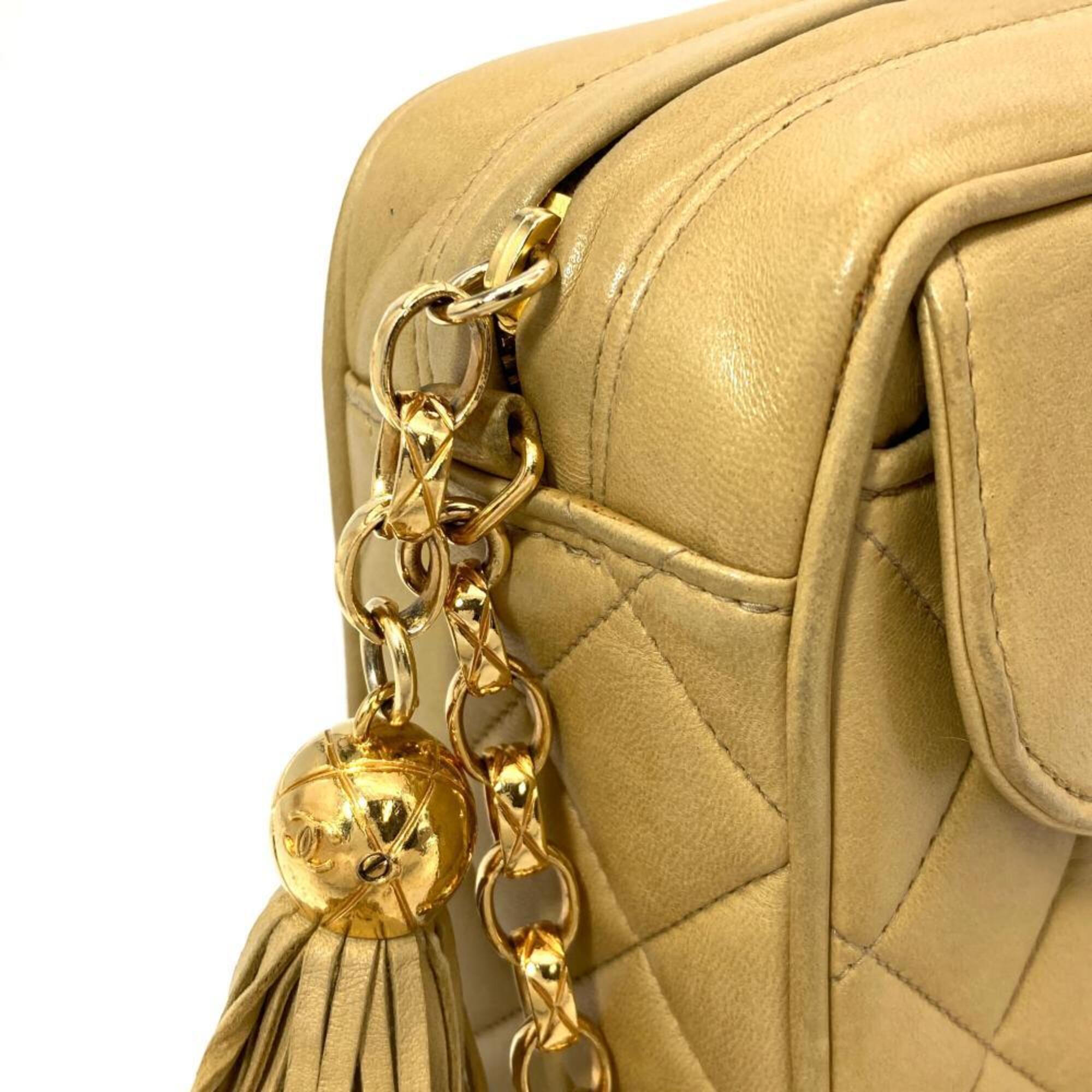 Chanel Beige Beige Gold Black Shoulder Bag (Pre-Owned)