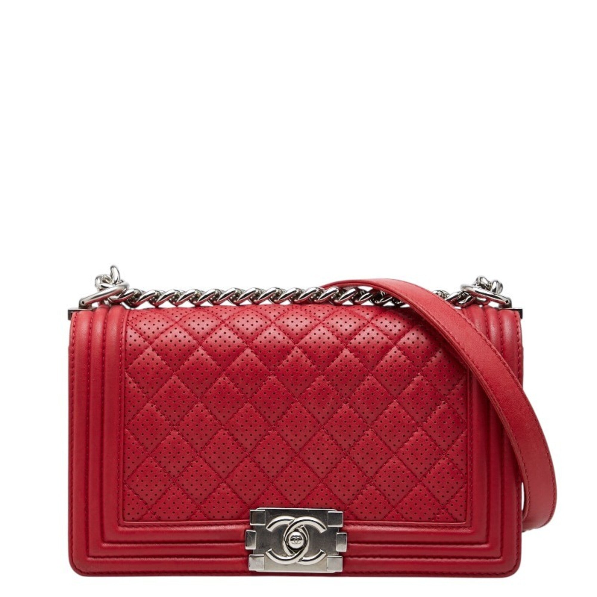Chanel Matelasse Red Color Leather Shoulder Bag (Pre-Owned)