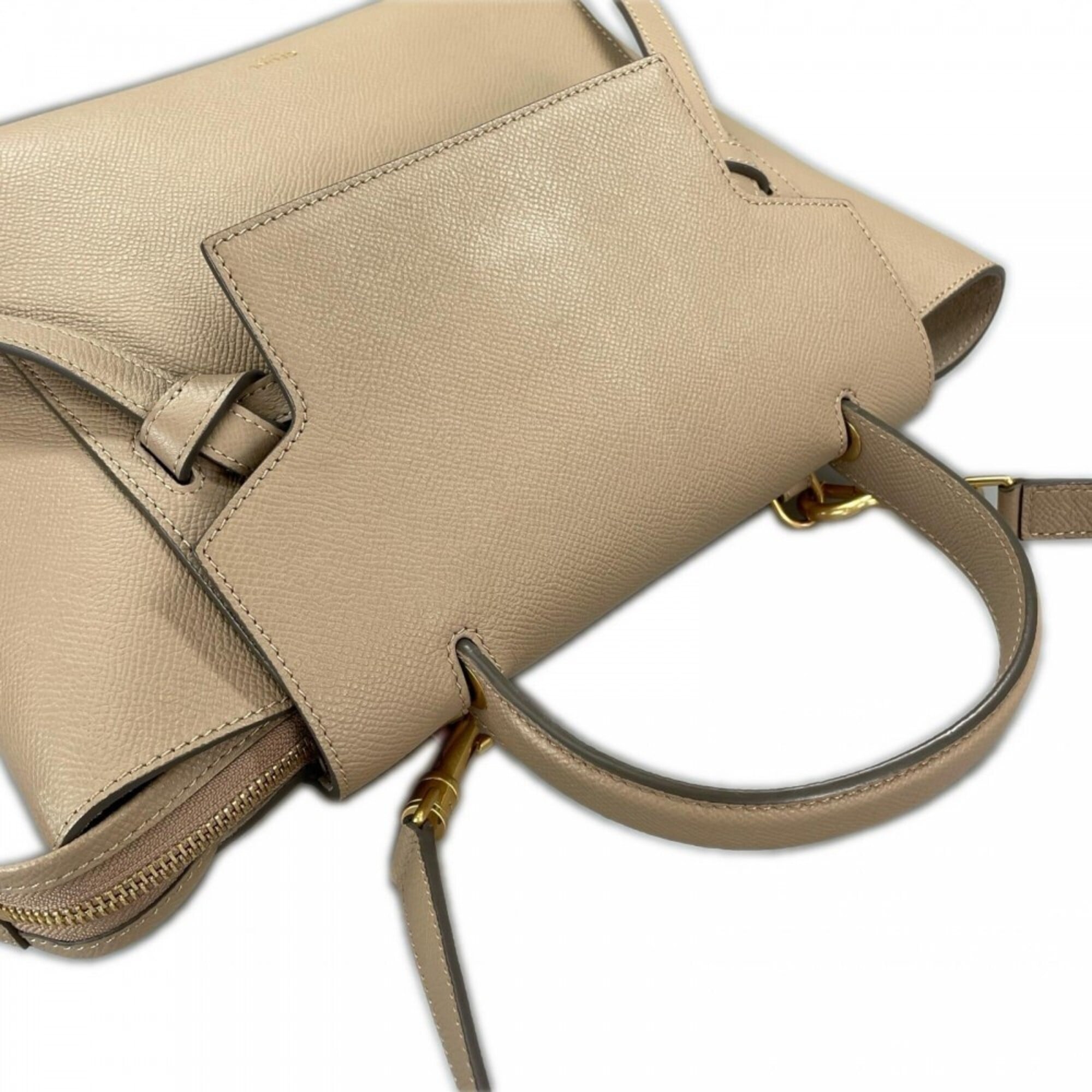 Celine Beige Beige Gold White Leather Handbag (Pre-Owned)