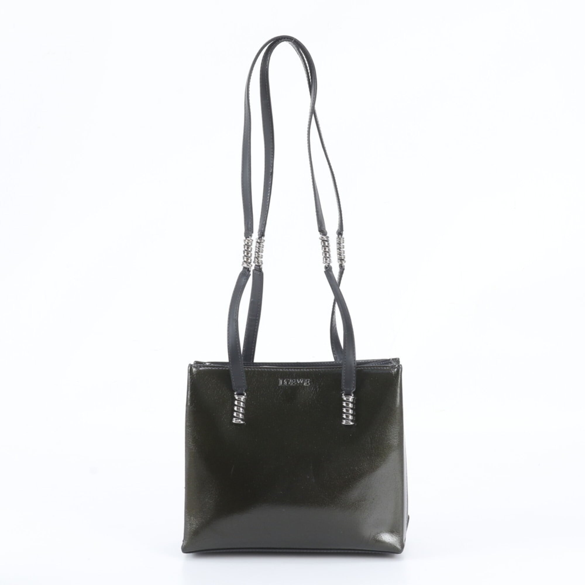 Loewe Black Green Khaki Leather Handbag Shoulder Bag Tote Bag (Pre-Owned)