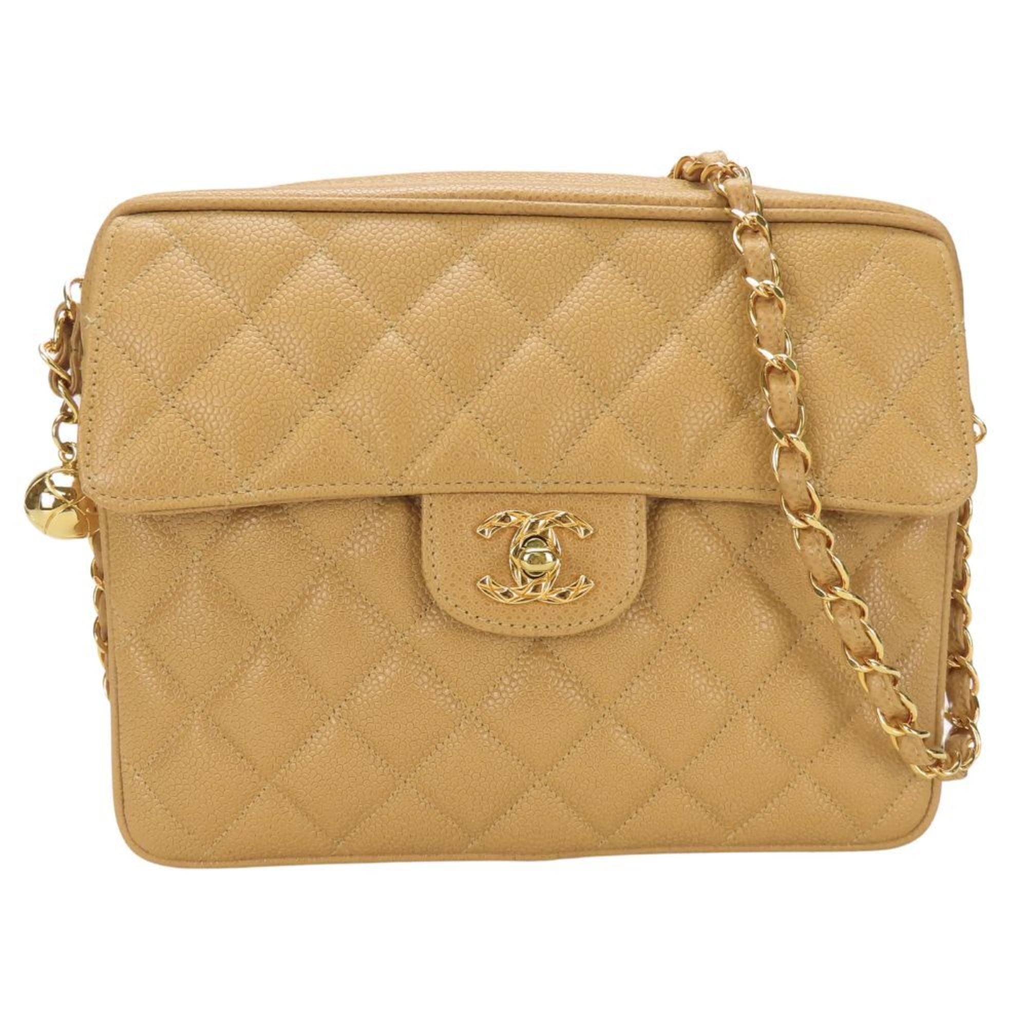 Chanel Beige Grained Calfskin Shoulder Bag (Pre-Owned)